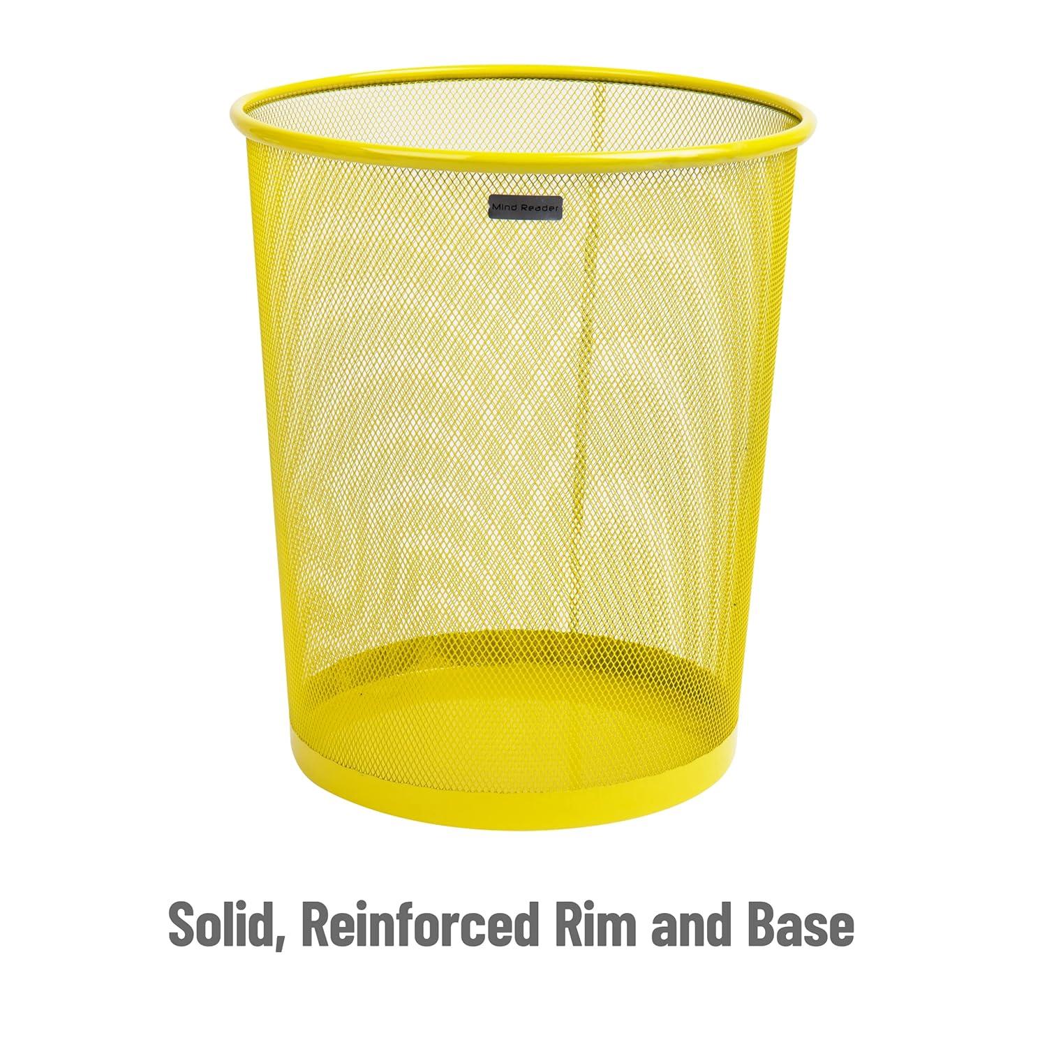 imageMind Reader Mesh Trash Can 1665L 44 gal Waste Paper Basket Round Office Metal Mesh 115 L x 115 W x 1375 H YellowYellow