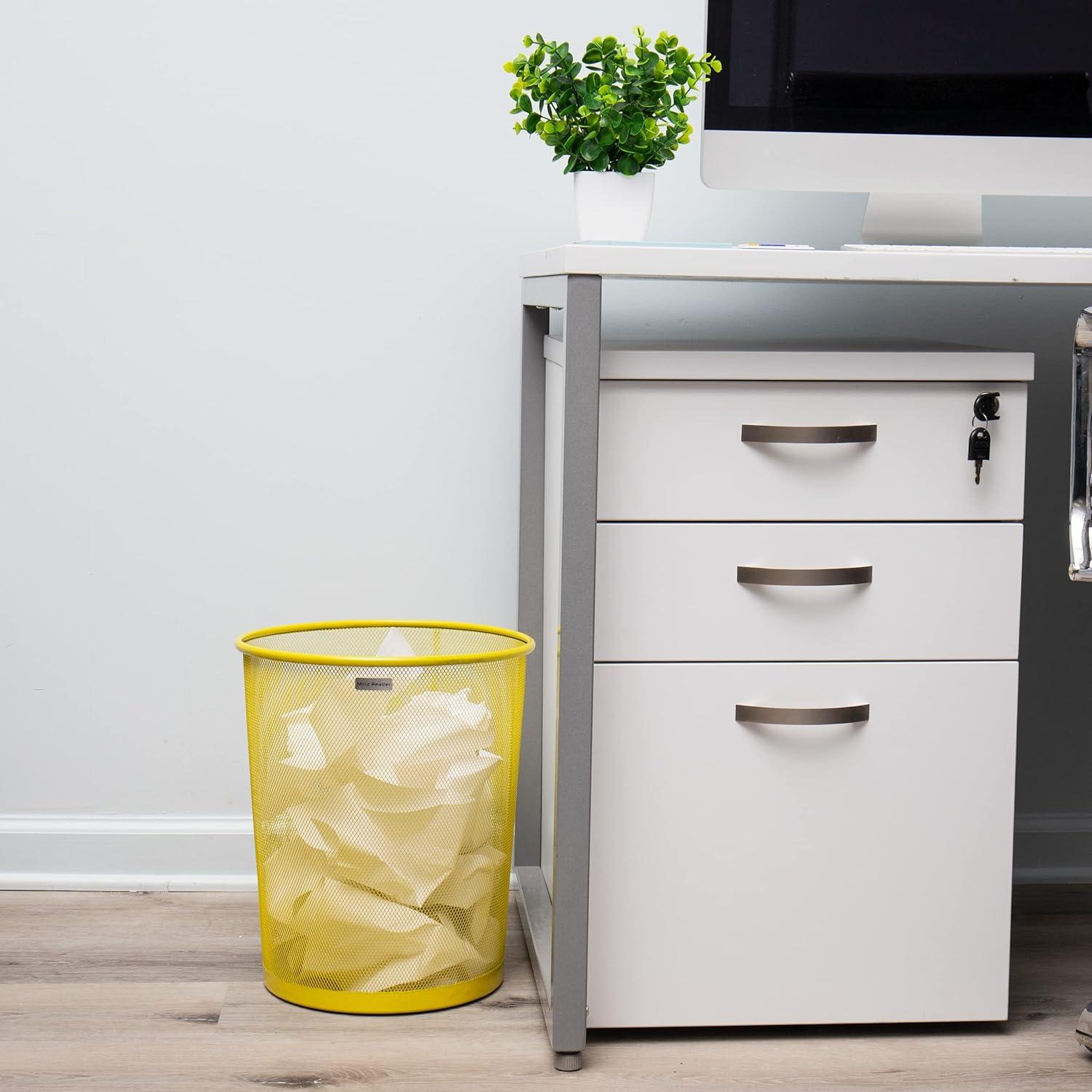 imageMind Reader Mesh Trash Can 1665L 44 gal Waste Paper Basket Round Office Metal Mesh 115 L x 115 W x 1375 H YellowYellow