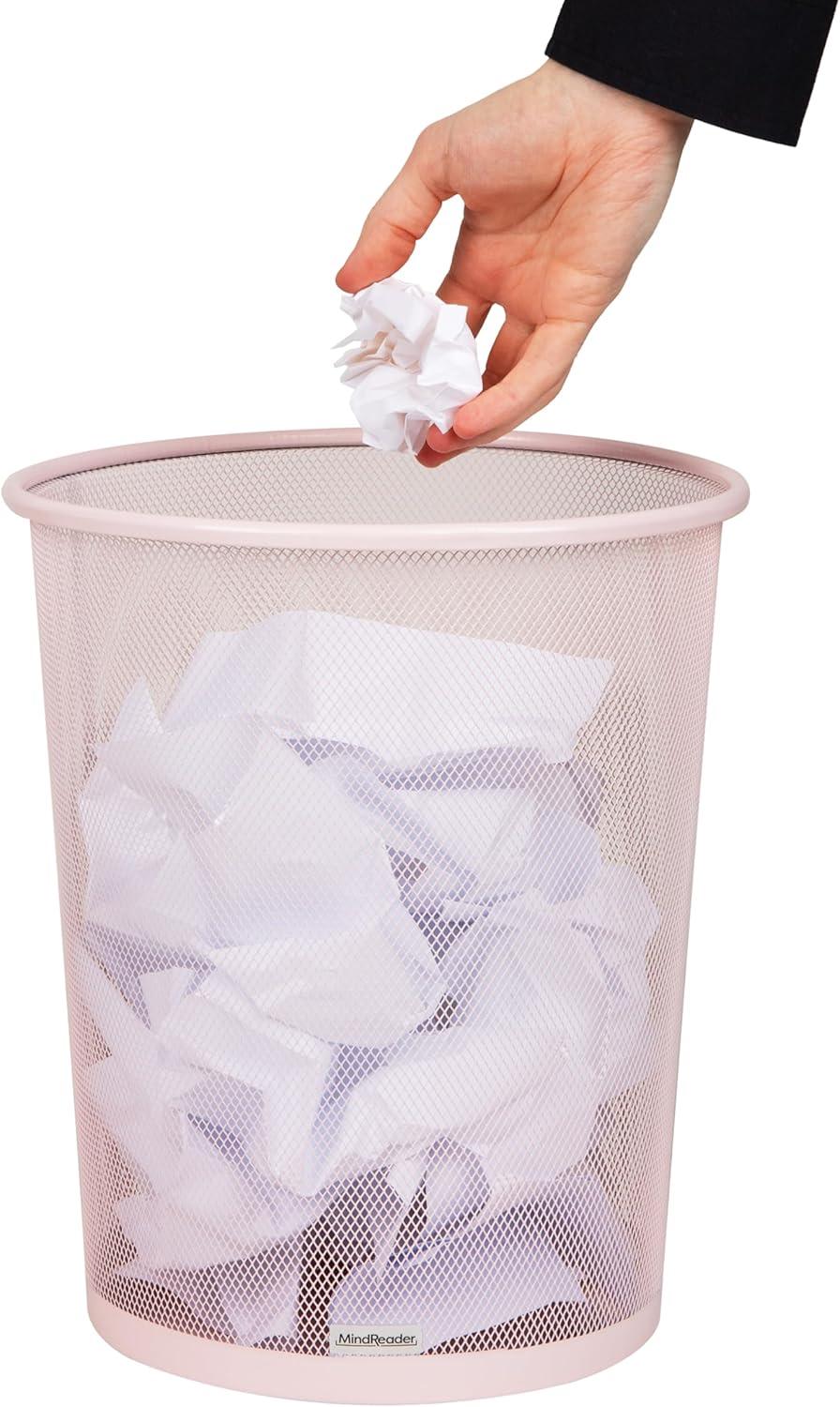imageMind Reader Mesh Trash Can 1665L44 gal Waste Paper Basket Round Office Metal Mesh SilverPink
