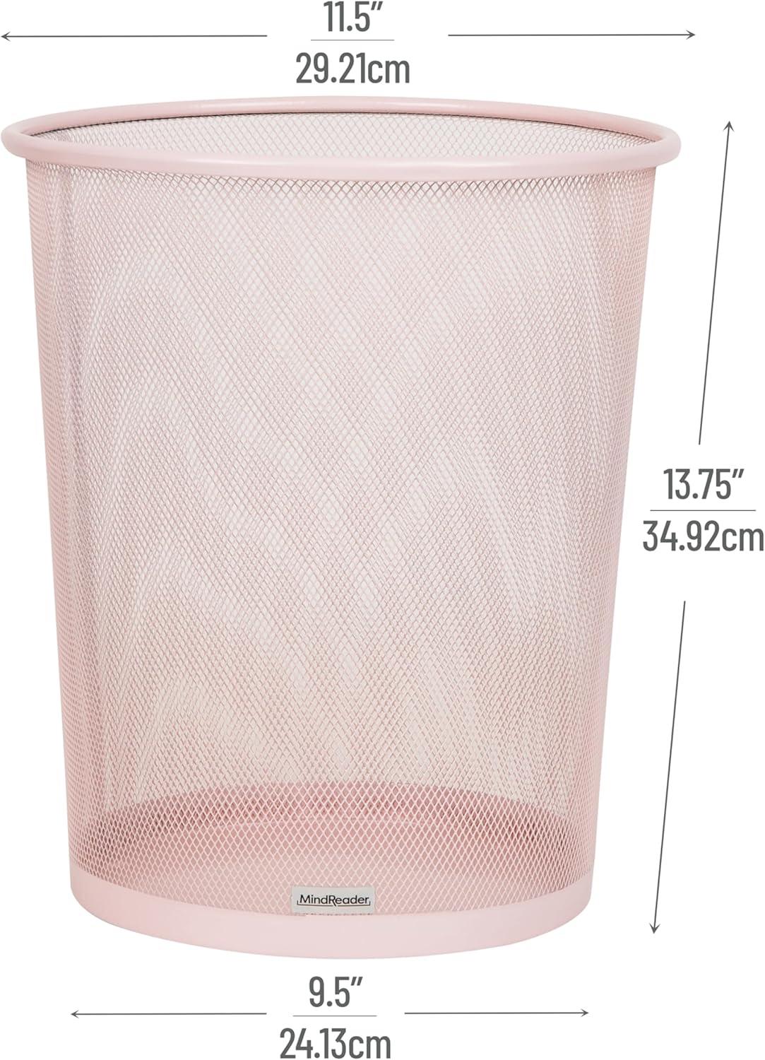 imageMind Reader Mesh Trash Can 1665L44 gal Waste Paper Basket Round Office Metal Mesh SilverPink
