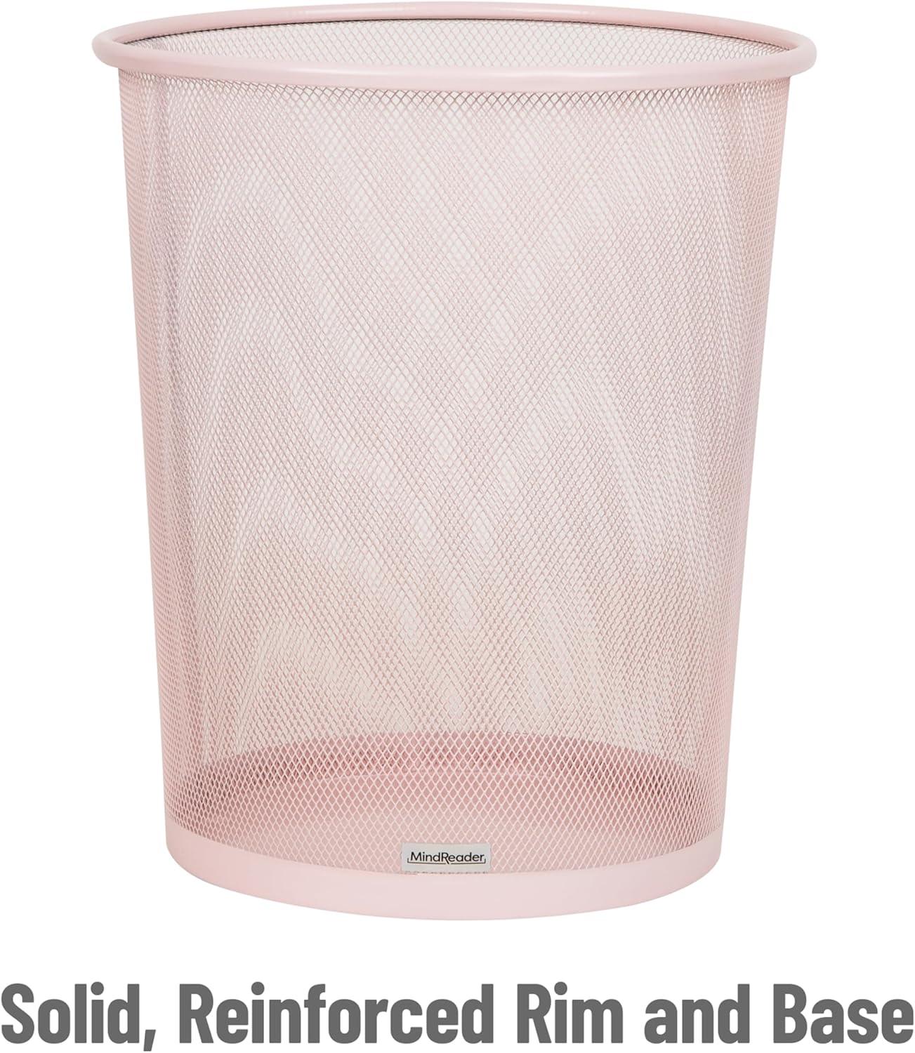 imageMind Reader Mesh Trash Can 1665L44 gal Waste Paper Basket Round Office Metal Mesh SilverPink