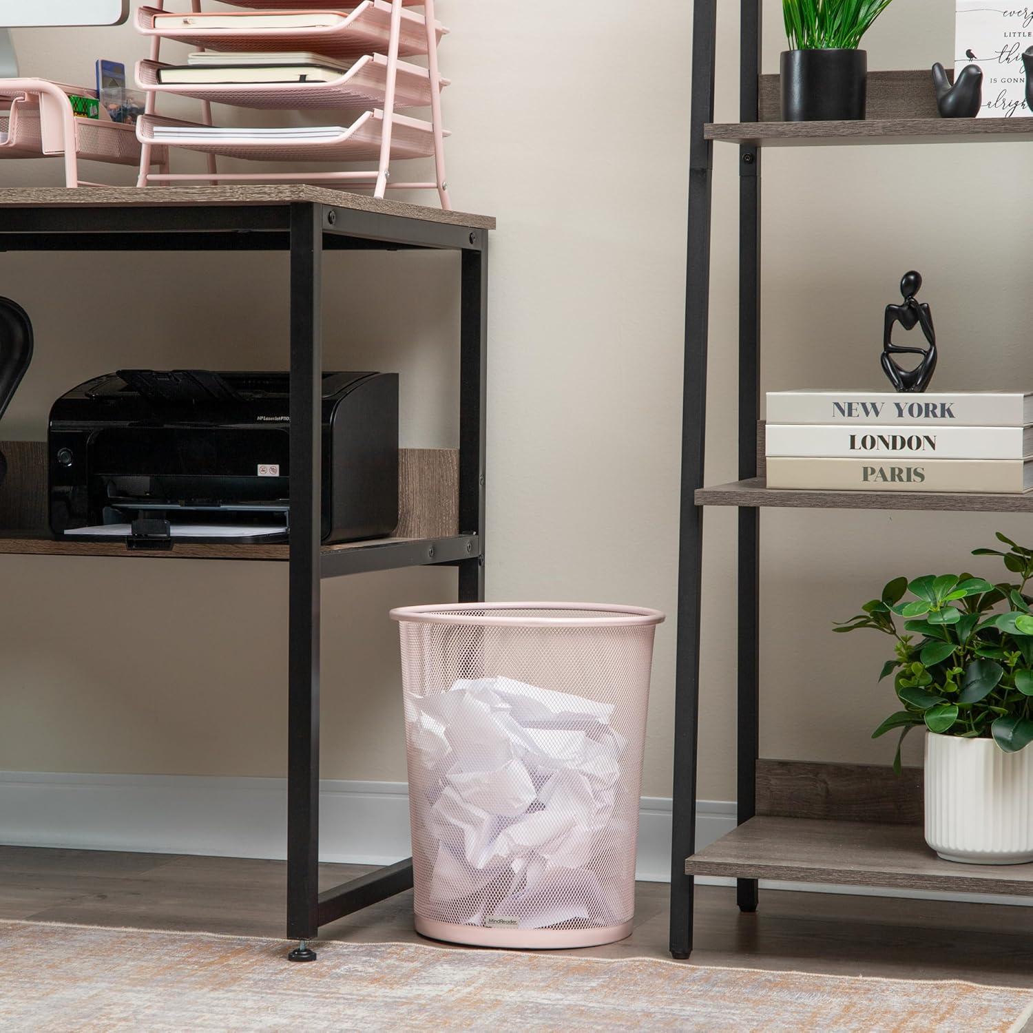 imageMind Reader Mesh Trash Can 1665L44 gal Waste Paper Basket Round Office Metal Mesh SilverPink