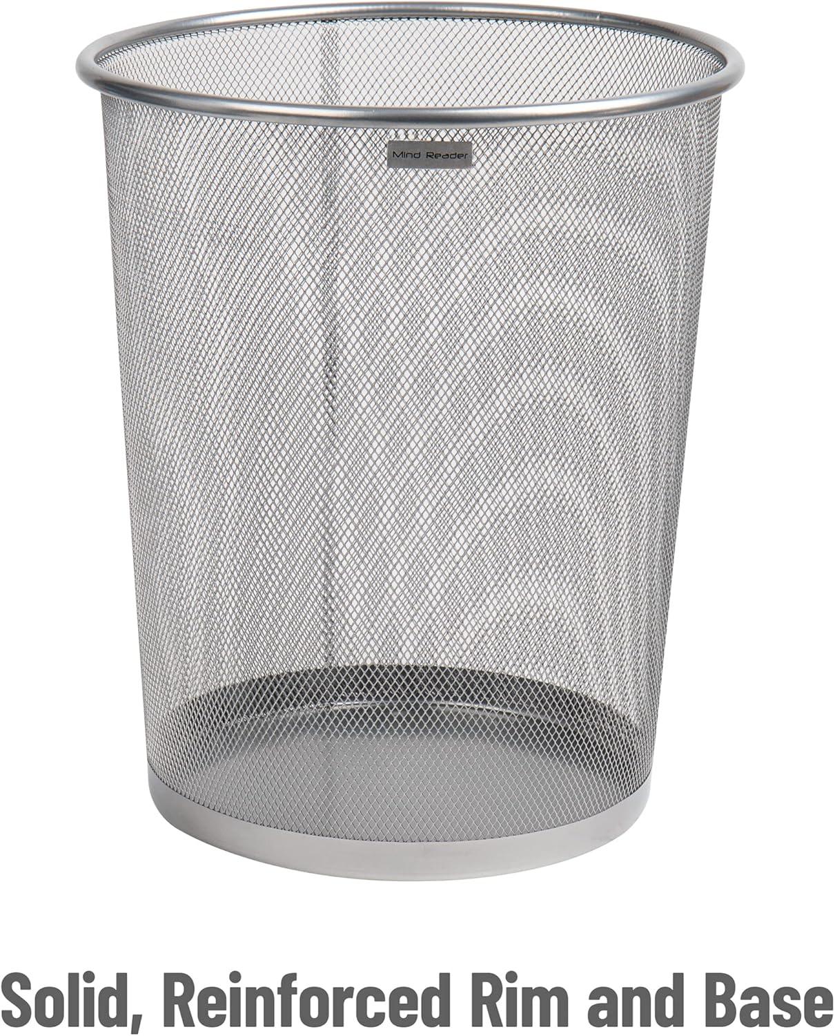 imageMind Reader Mesh Trash Can 1665L44 gal Waste Paper Basket Round Office Metal Mesh SilverSilver