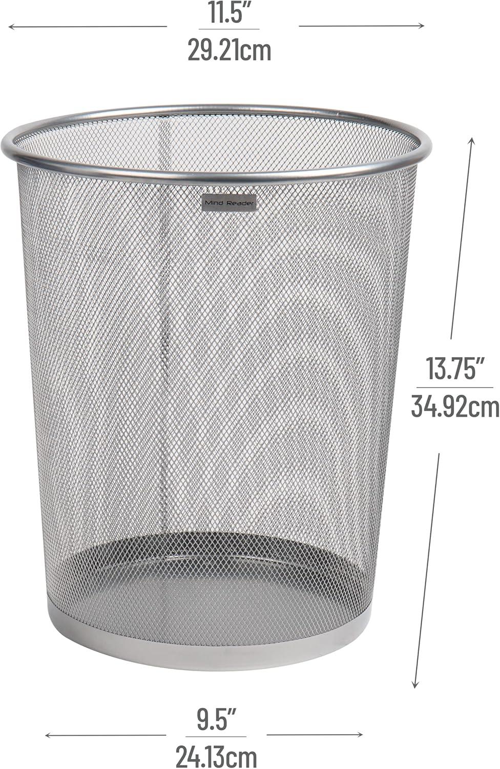 imageMind Reader Mesh Trash Can 1665L44 gal Waste Paper Basket Round Office Metal Mesh SilverSilver