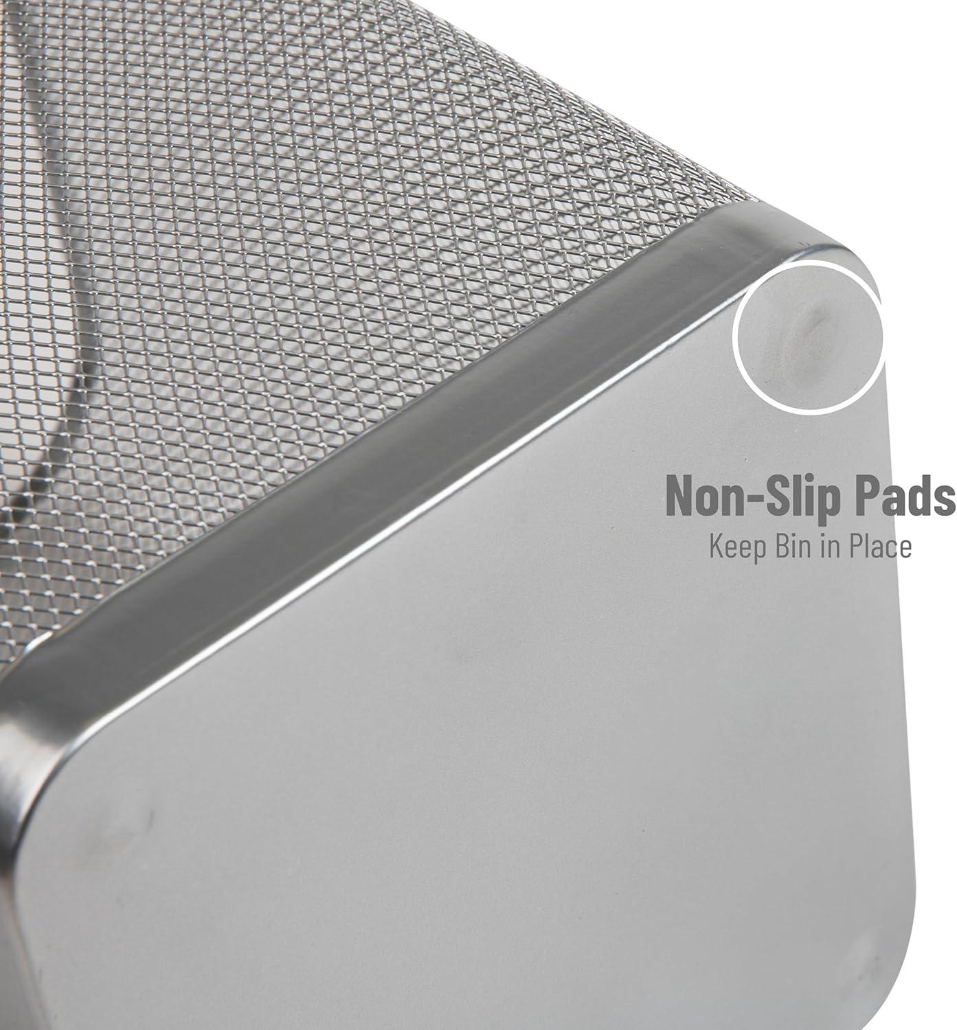 imageMind Reader Mesh Trash Can Waste Paper Basket Square Office Metal Mesh 975L x 975W x 1225H Set of 2 BlackSilver