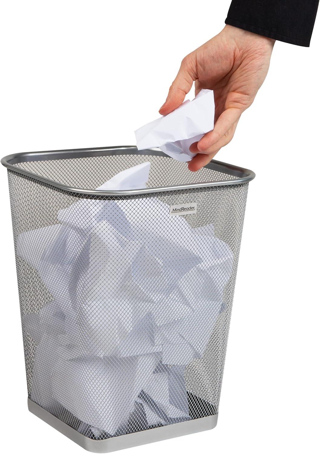 imageMind Reader Mesh Trash Can Waste Paper Basket Square Office Metal Mesh 975L x 975W x 1225H Set of 2 BlackSilver