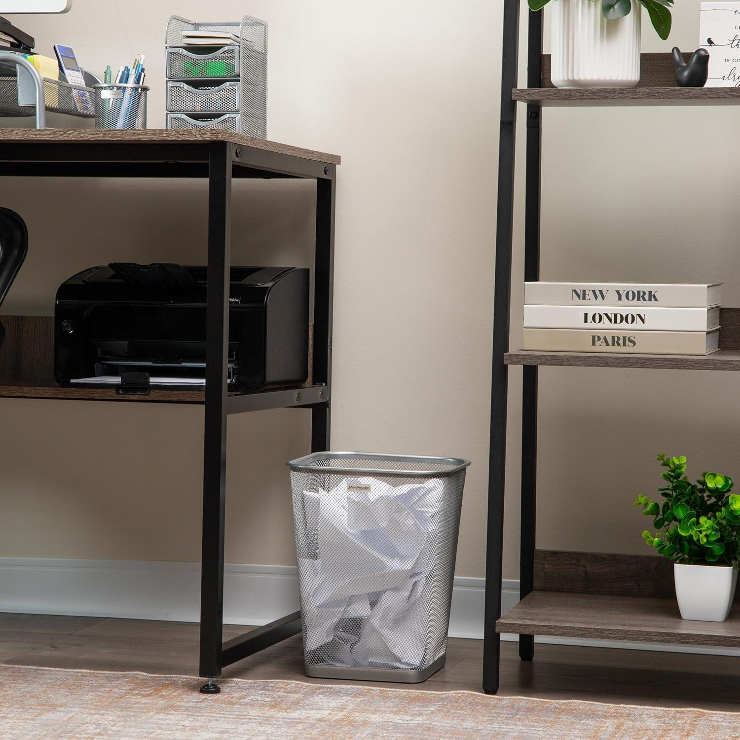 imageMind Reader Mesh Trash Can Waste Paper Basket Square Office Metal Mesh 975L x 975W x 1225H Set of 2 BlackSilver
