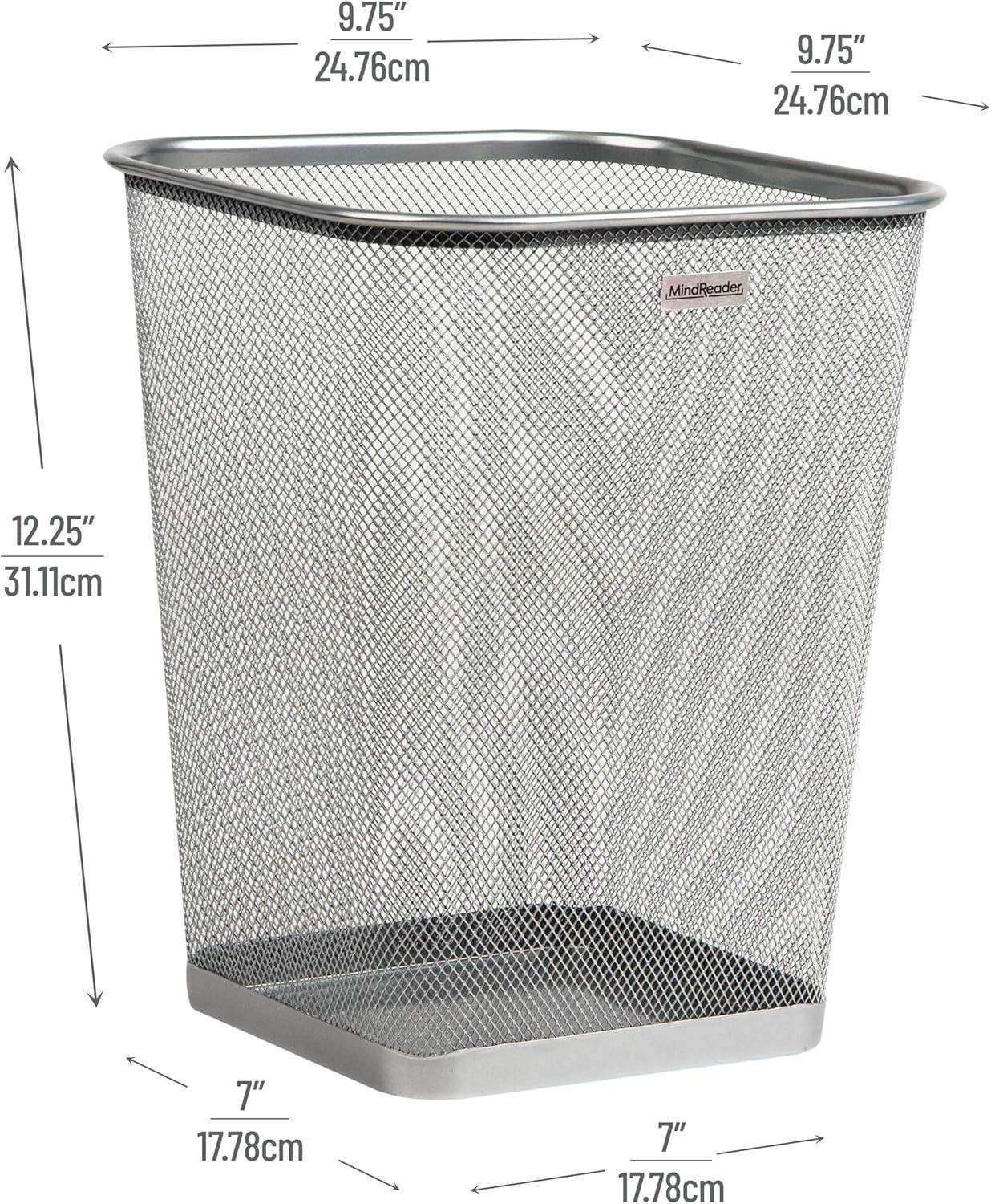 imageMind Reader Mesh Trash Can Waste Paper Basket Square Office Metal Mesh 975L x 975W x 1225H Set of 2 BlackSilver