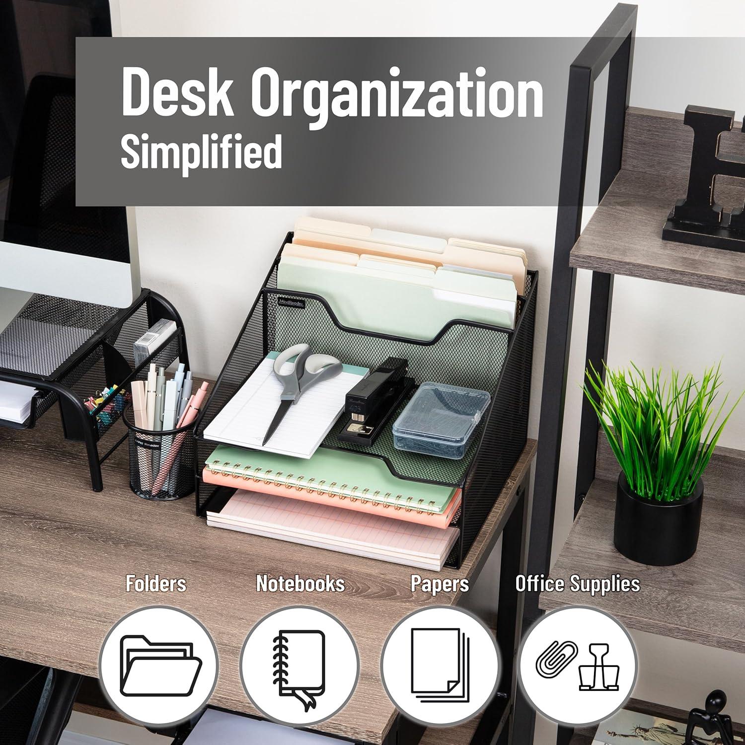 imageMind Reader Metal Mesh Desktop File Organizer 3Tier Paper Tray with 5 Compartments Office Mail Sorter BlackBlack