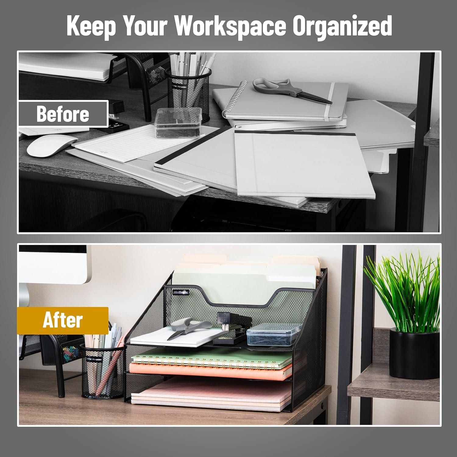 imageMind Reader Metal Mesh Desktop File Organizer 3Tier Paper Tray with 5 Compartments Office Mail Sorter BlackBlack