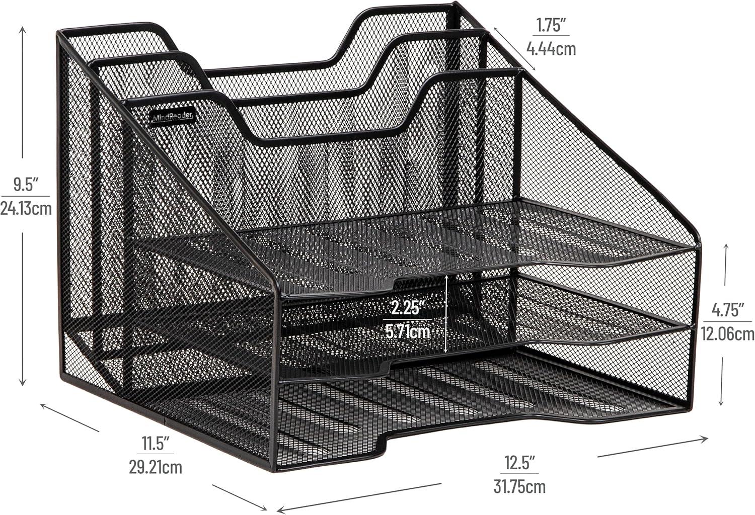 imageMind Reader Metal Mesh Desktop File Organizer 3Tier Paper Tray with 5 Compartments Office Mail Sorter BlackBlack