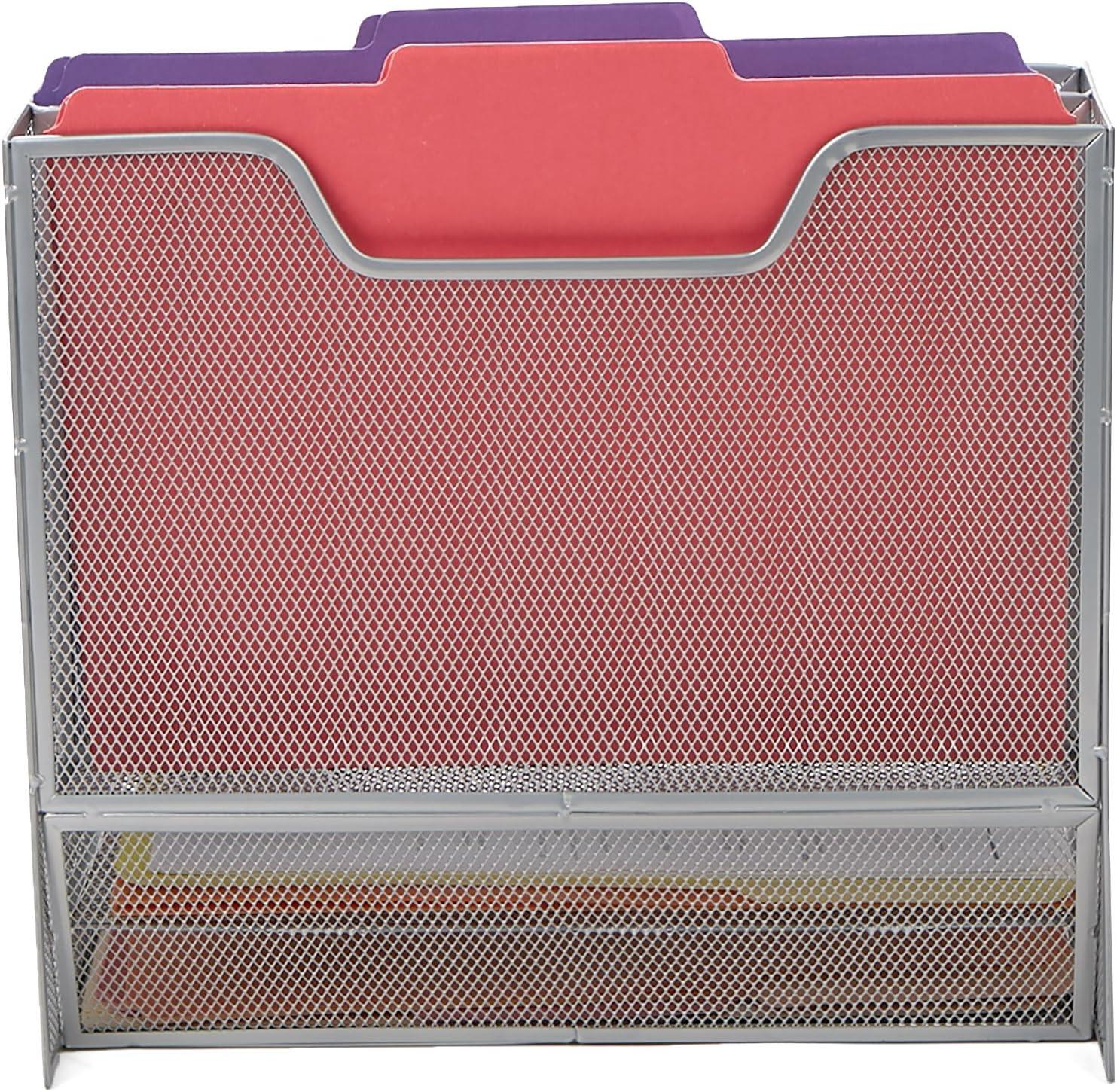 imageMind Reader Metal Mesh Desktop File Organizer 3Tier Paper Tray with 5 Compartments Office Mail Sorter BlackSilver