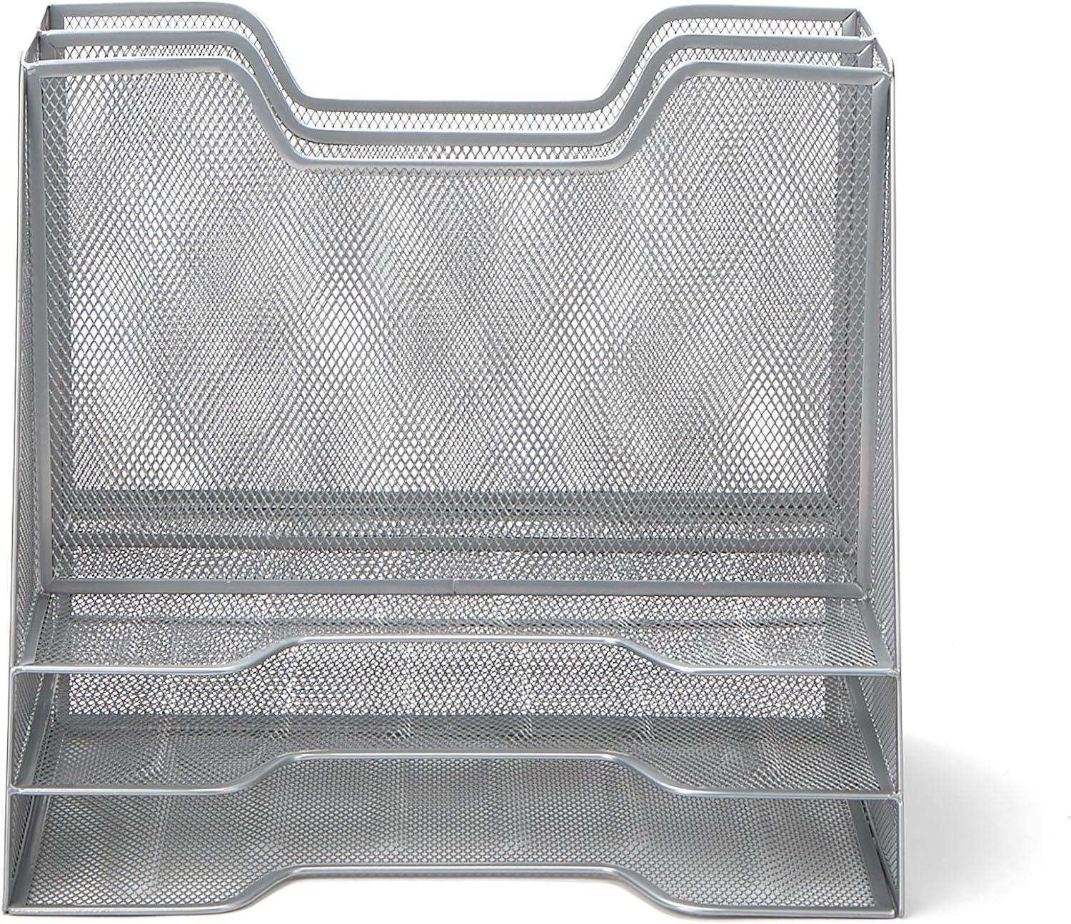 imageMind Reader Metal Mesh Desktop File Organizer 3Tier Paper Tray with 5 Compartments Office Mail Sorter BlackSilver
