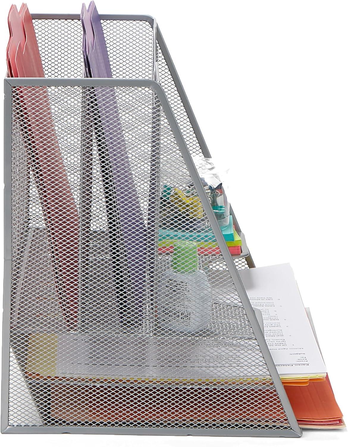 imageMind Reader Metal Mesh Desktop File Organizer 3Tier Paper Tray with 5 Compartments Office Mail Sorter BlackSilver