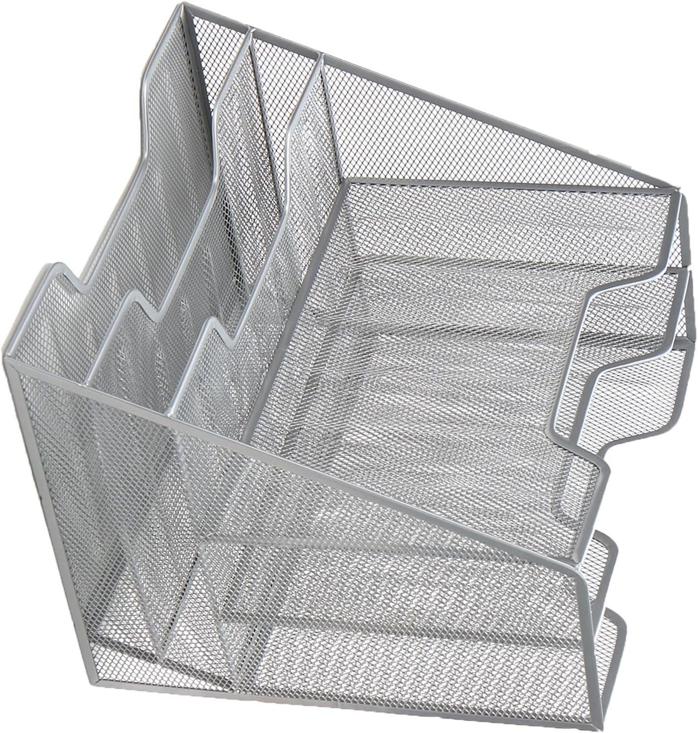 imageMind Reader Metal Mesh Desktop File Organizer 3Tier Paper Tray with 5 Compartments Office Mail Sorter BlackSilver