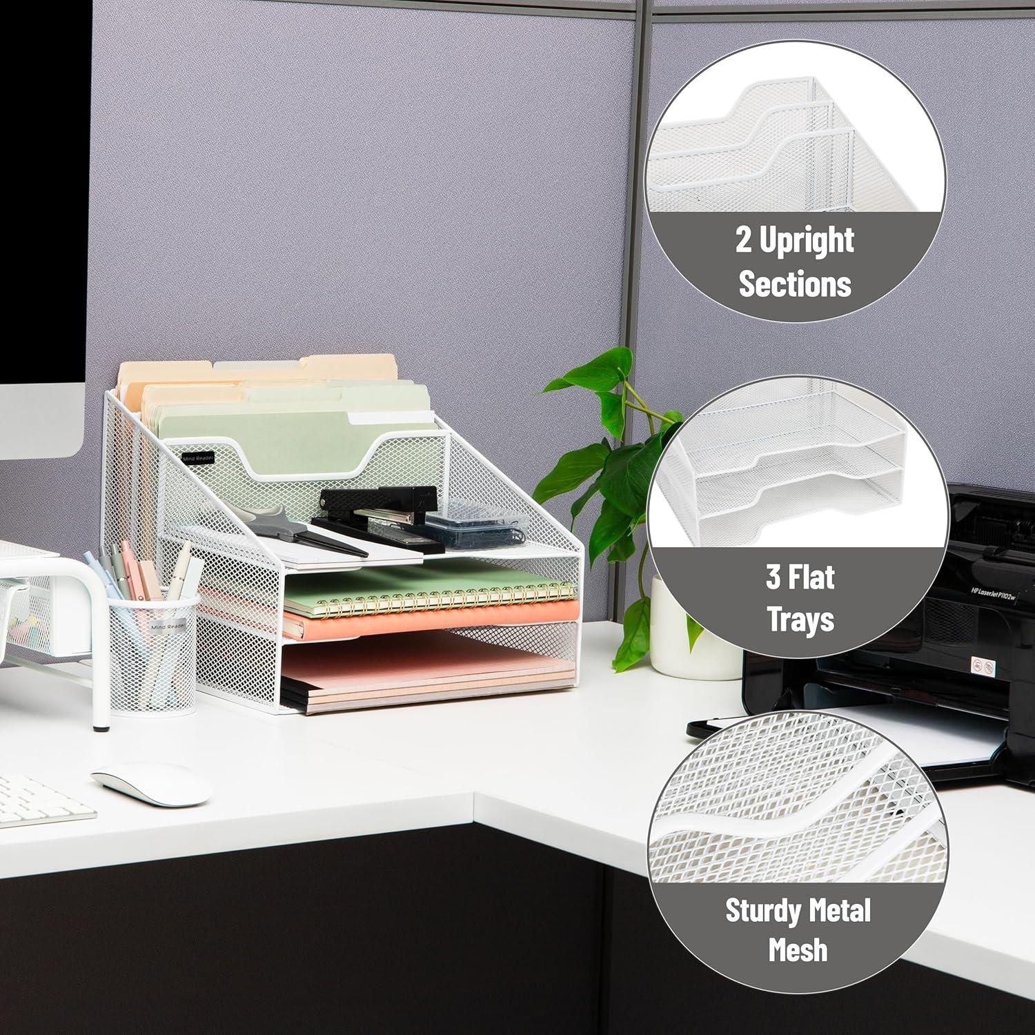 imageMind Reader Metal Mesh Desktop File Organizer 3Tier Paper Tray with 5 Compartments Office Mail Sorter BlackWhite