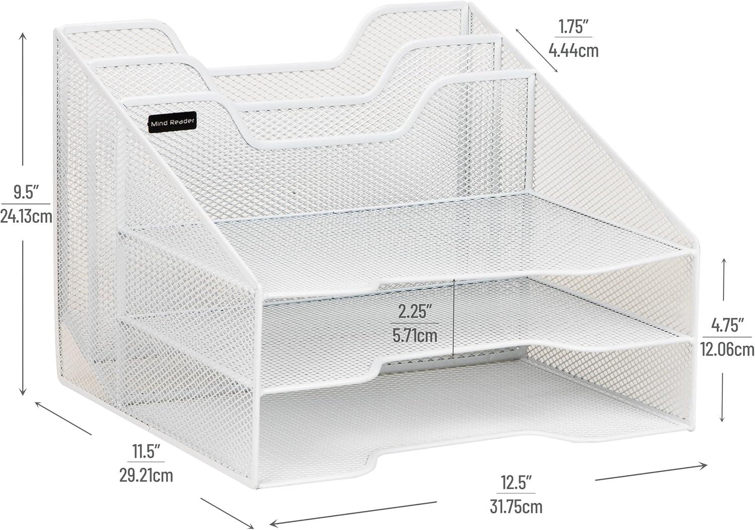 imageMind Reader Metal Mesh Desktop File Organizer 3Tier Paper Tray with 5 Compartments Office Mail Sorter BlackWhite