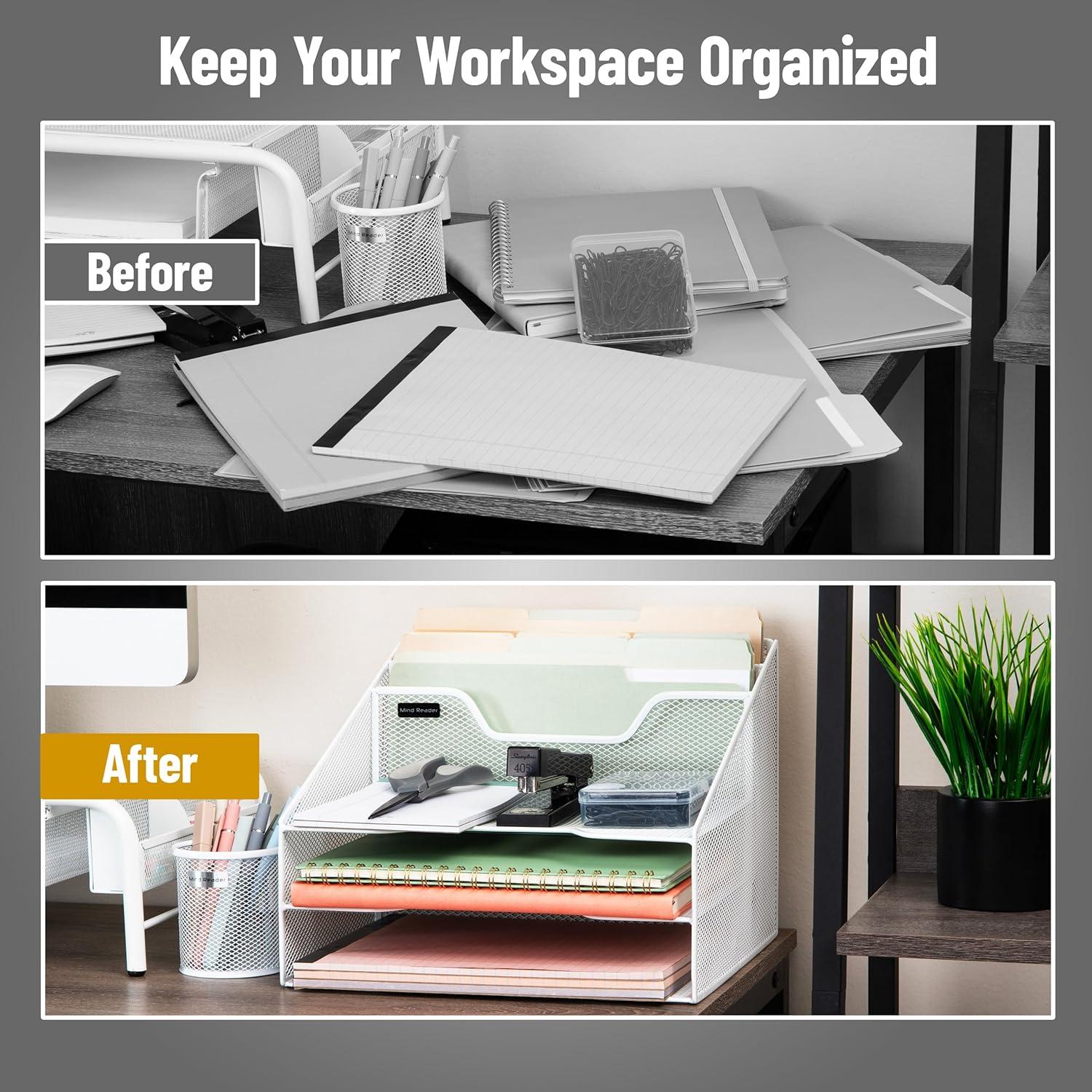 imageMind Reader Metal Mesh Desktop File Organizer 3Tier Paper Tray with 5 Compartments Office Mail Sorter BlackWhite
