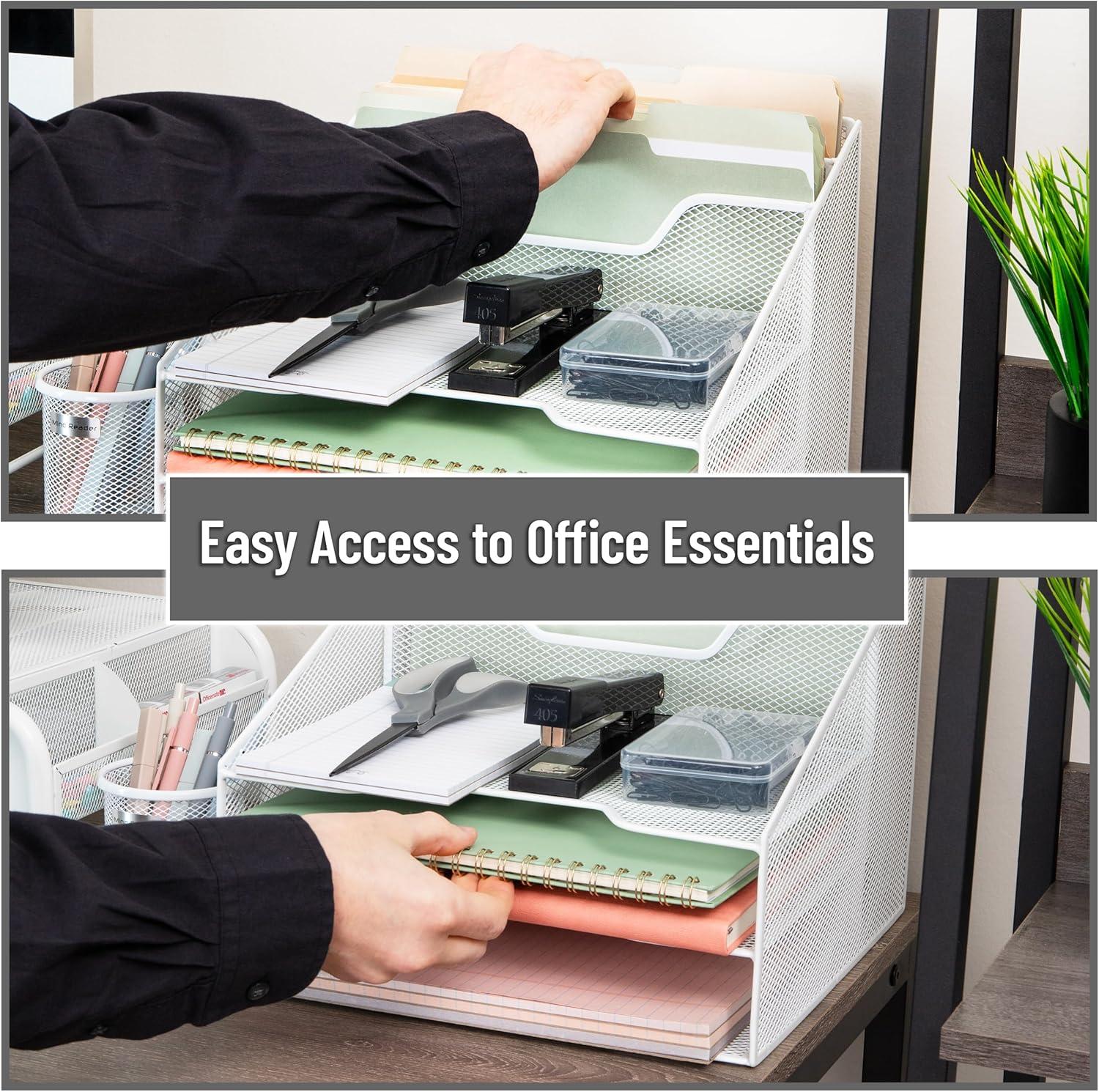 imageMind Reader Metal Mesh Desktop File Organizer 3Tier Paper Tray with 5 Compartments Office Mail Sorter BlackWhite