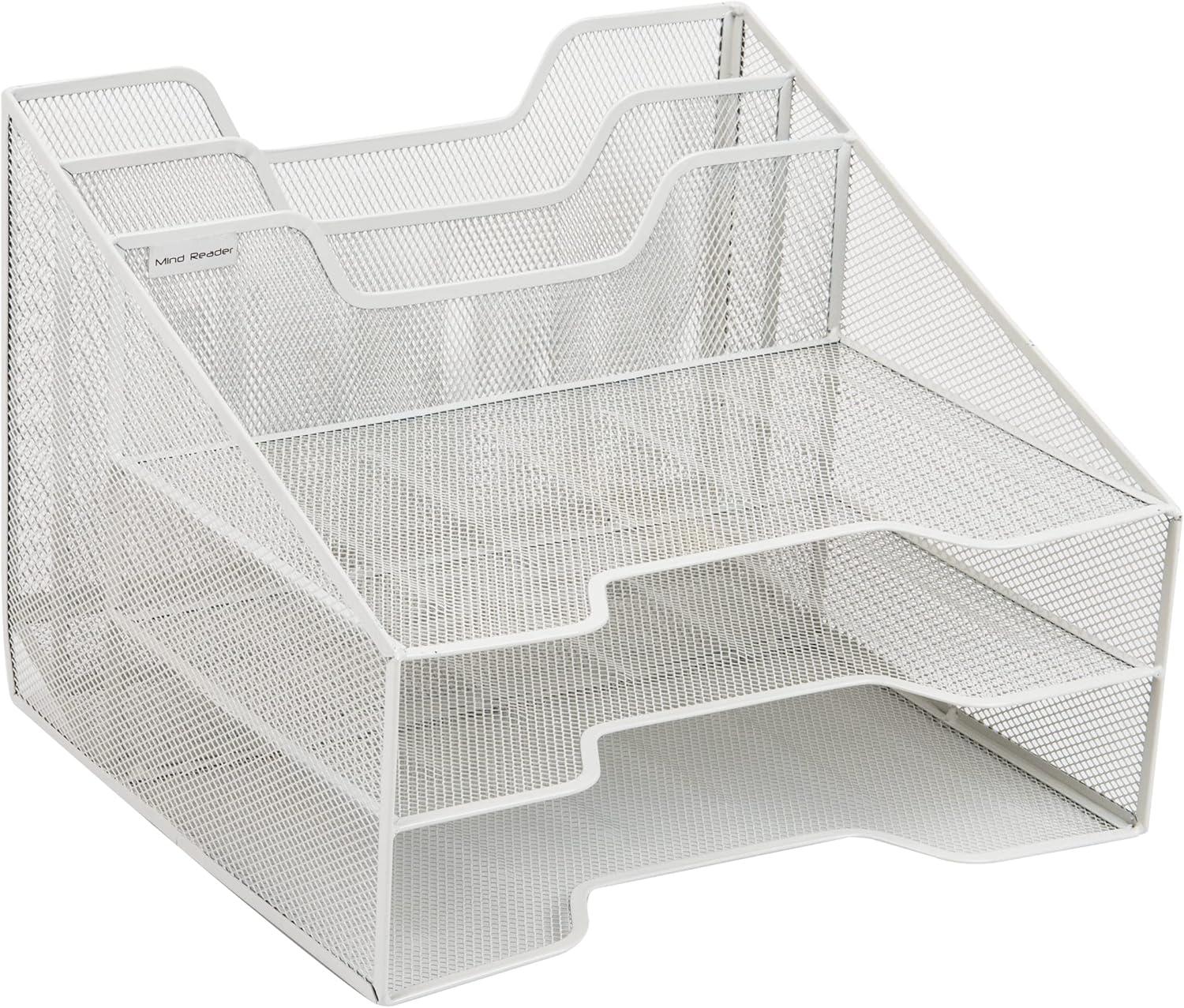 imageMind Reader Metal Mesh Desktop File Organizer 3Tier Paper Tray with 5 Compartments Office Mail Sorter BlackWhite