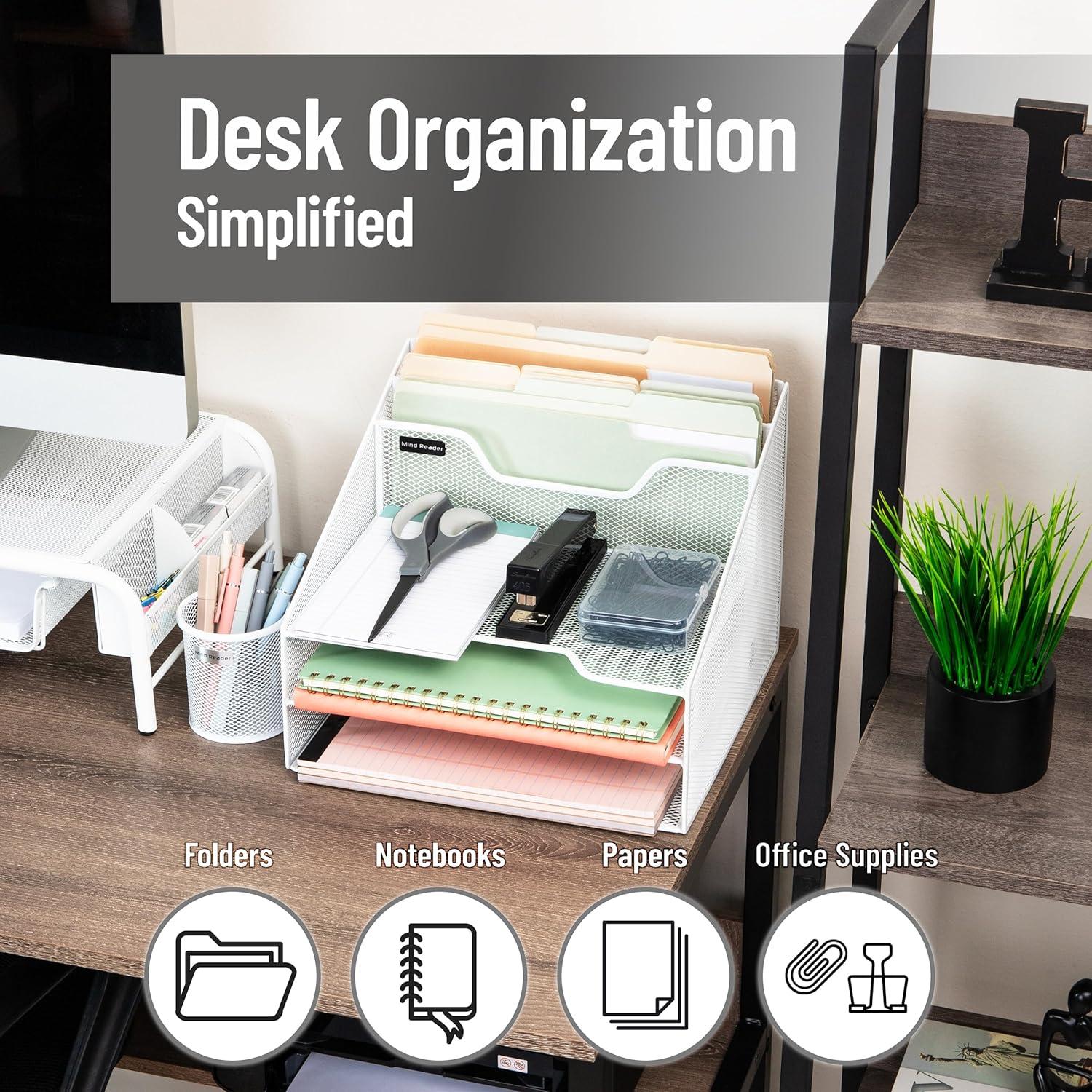 imageMind Reader Metal Mesh Desktop File Organizer 3Tier Paper Tray with 5 Compartments Office Mail Sorter BlackWhite