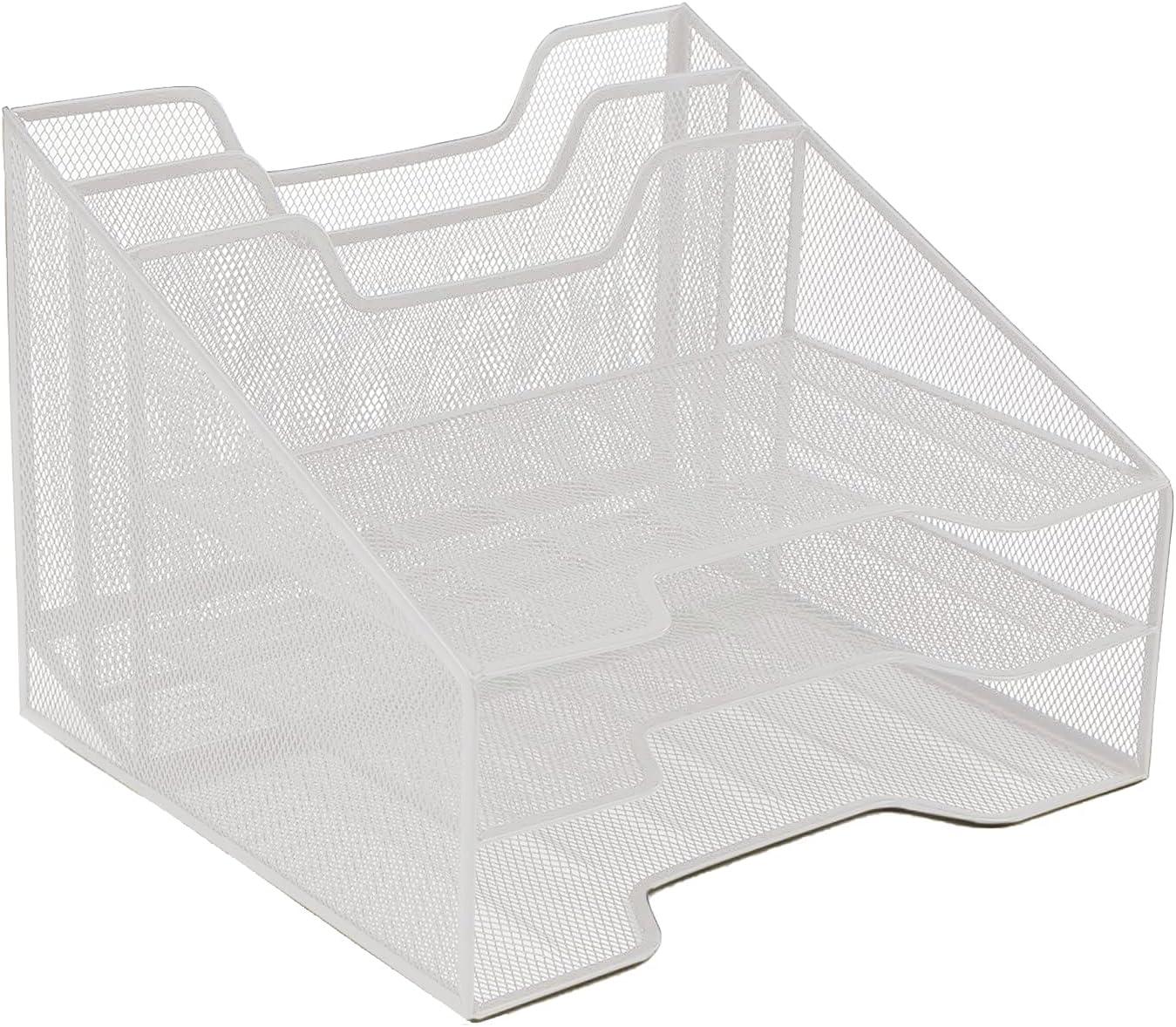 imageMind Reader Metal Mesh Desktop File Organizer 3Tier Paper Tray with 5 Compartments Office Mail Sorter BlackWhite