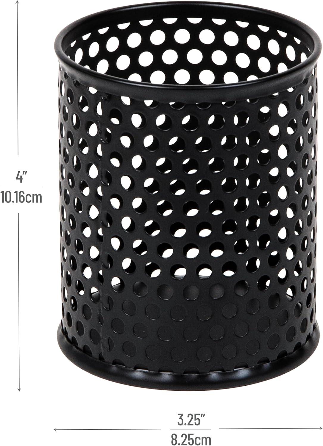 imageMind Reader Metal Pen Cups Mesh Pencil Holders Desktop Organizer Set Metal Set of 3 Black