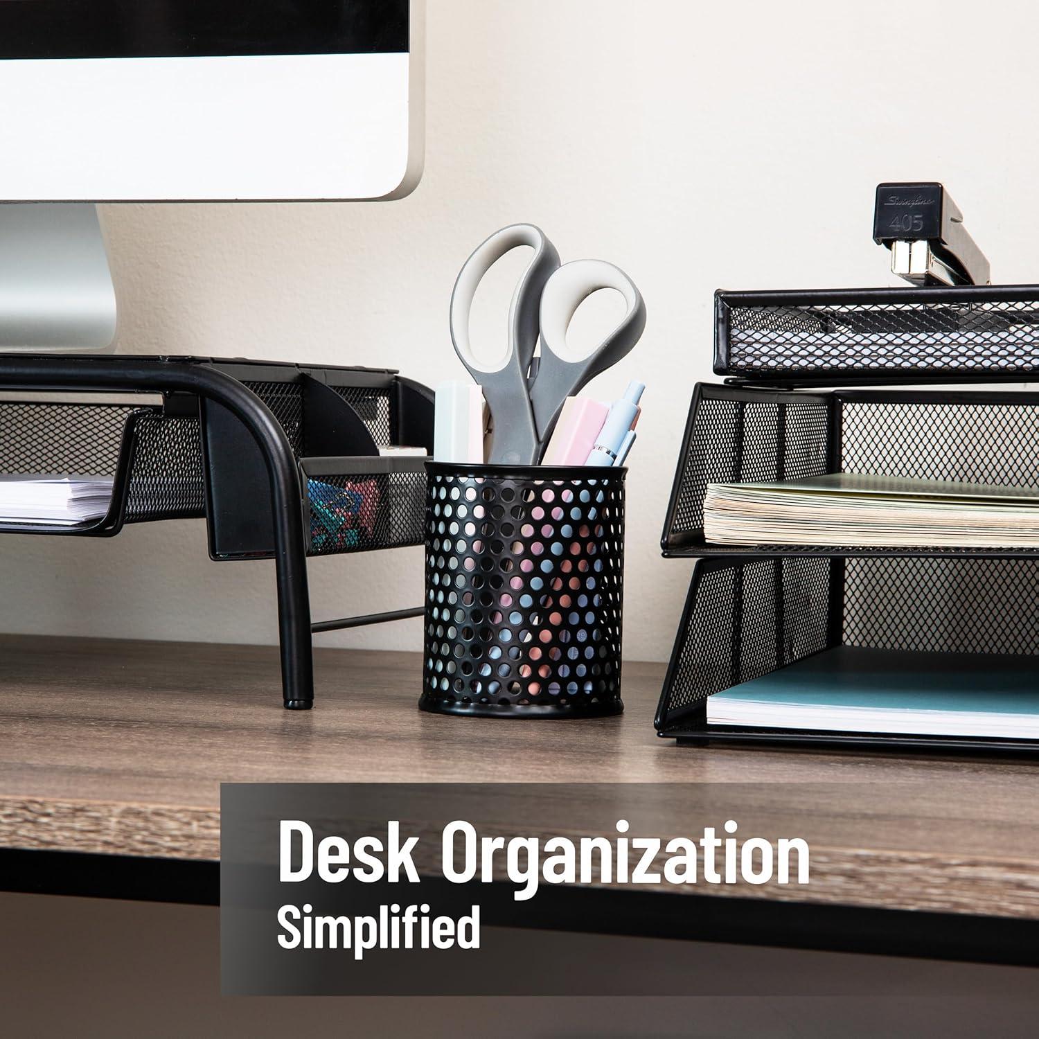 imageMind Reader Metal Pen Cups Mesh Pencil Holders Desktop Organizer Set Metal Set of 3 Black