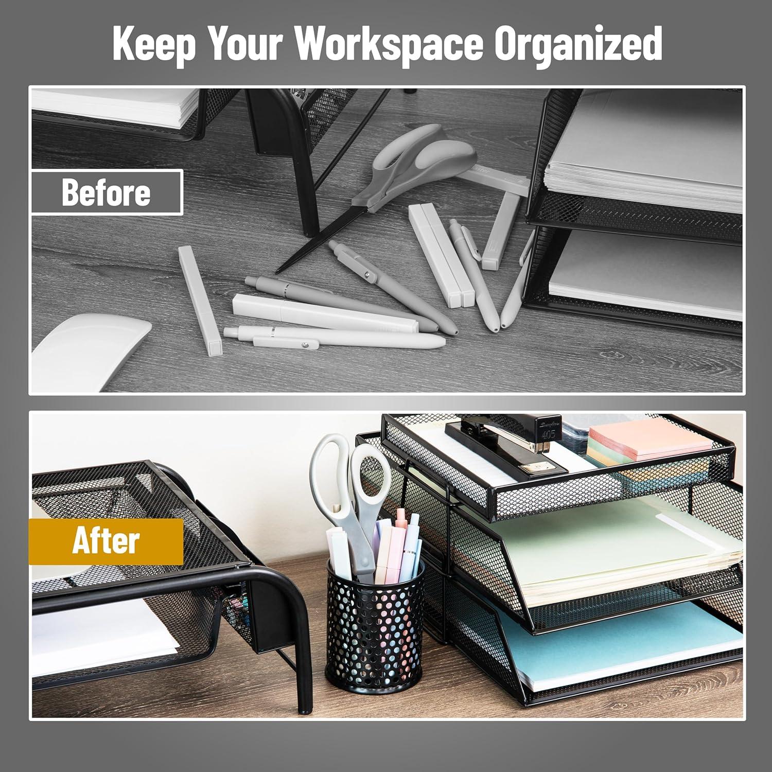 imageMind Reader Metal Pen Cups Mesh Pencil Holders Desktop Organizer Set Metal Set of 3 Black