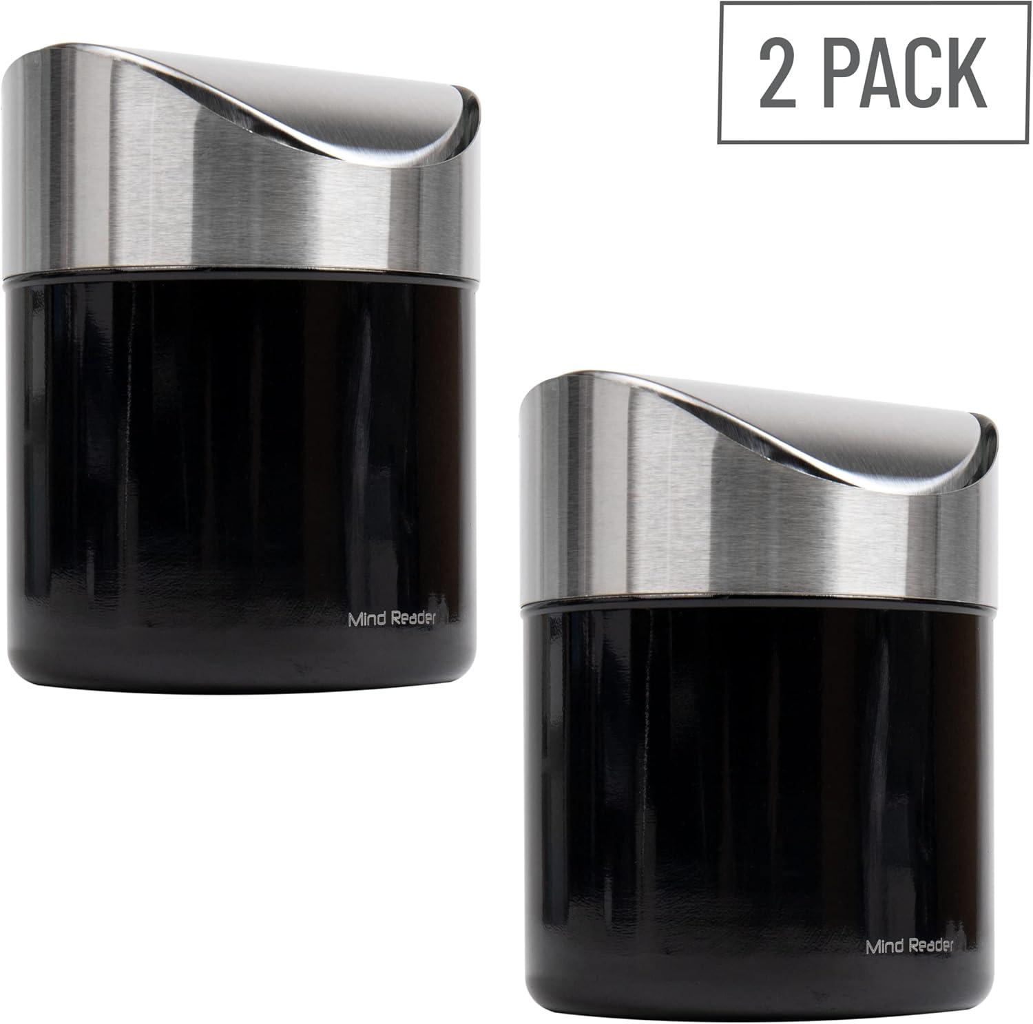 imageMind Reader Mini Countertop Trash Can 15 Liter040 Gallon Capacity Swivel Lid Recycling Bin Compost Bin Desktop Organizer Set of 2 BlackBlack