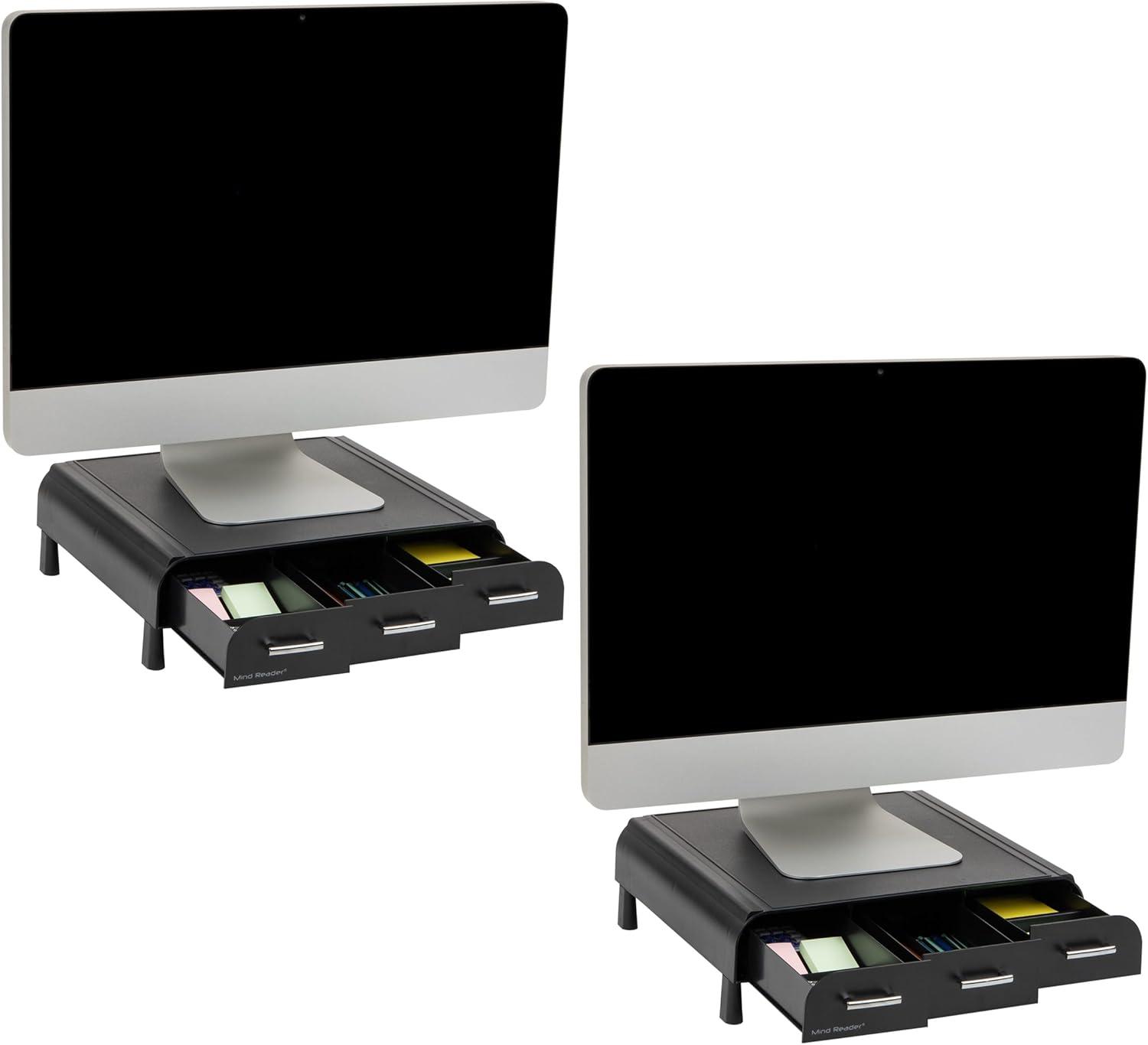 imageMind Reader Monitor Stand 3 Storage Drawers Desktop Organizer Riser Office 135L x 13W x 4H Set of 2 BlackBlack
