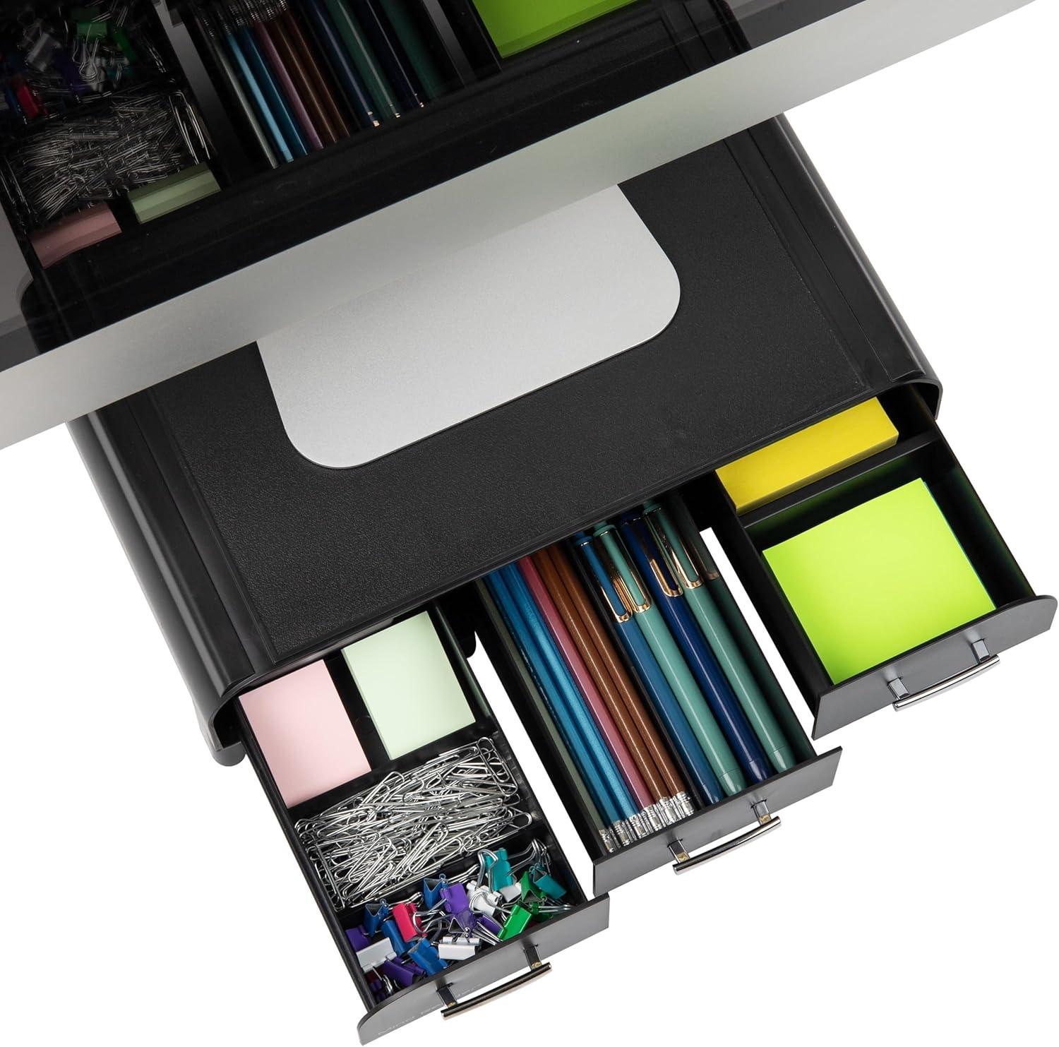 imageMind Reader Monitor Stand 3 Storage Drawers Desktop Organizer Riser Office 135L x 13W x 4H Set of 2 BlackBlack