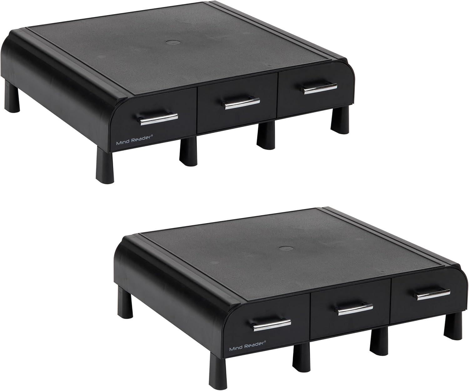 imageMind Reader Monitor Stand 3 Storage Drawers Desktop Organizer Riser Office 135L x 13W x 4H Set of 2 BlackBlack