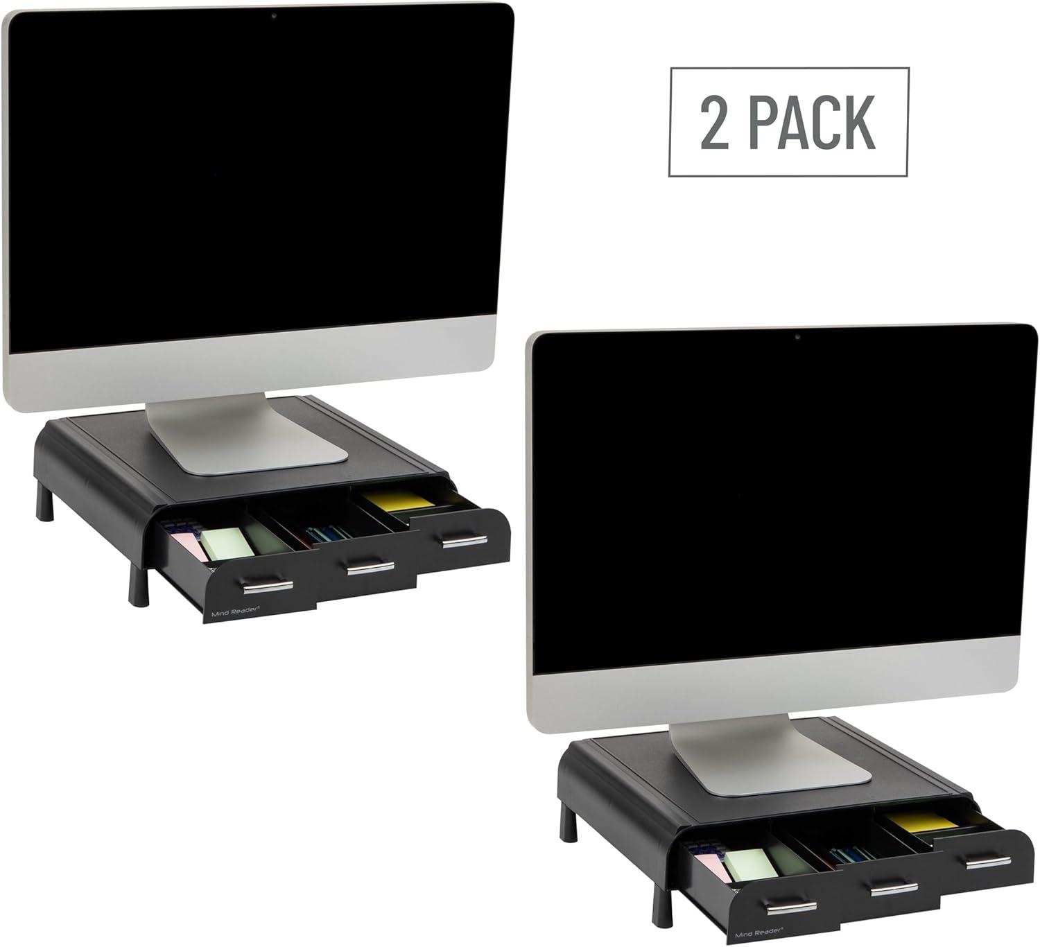 imageMind Reader Monitor Stand 3 Storage Drawers Desktop Organizer Riser Office 135L x 13W x 4H Set of 2 BlackBlack