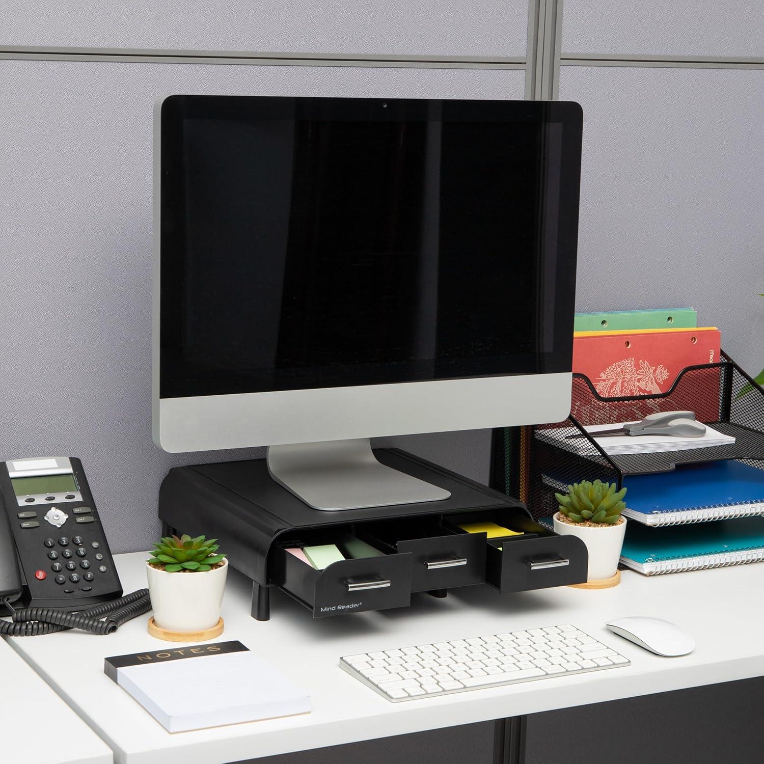 imageMind Reader Monitor Stand 3 Storage Drawers Desktop Organizer Riser Office 135L x 13W x 4H Set of 2 BlackBlack