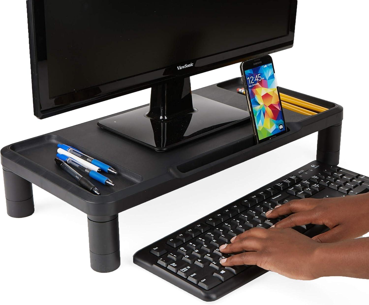 imageMind Reader Monitor Stand Laptop Riser Desktop Organizer Office Plastic 2175 L x 1025 W x 45 H Set of 2 Black1Pack