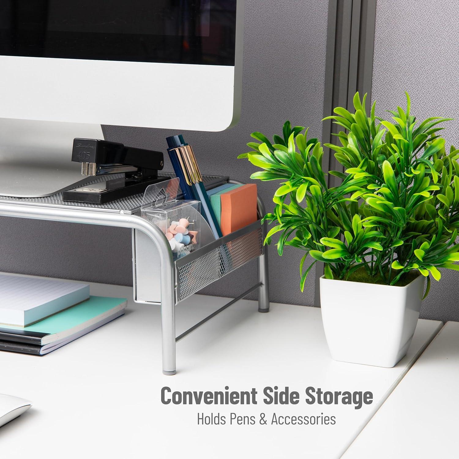 imageMind Reader Monitor Stand Ventilated Laptop Riser Desktop Organizer Side Storage Metal Mesh 20L x 115W x 55H SilverSilver