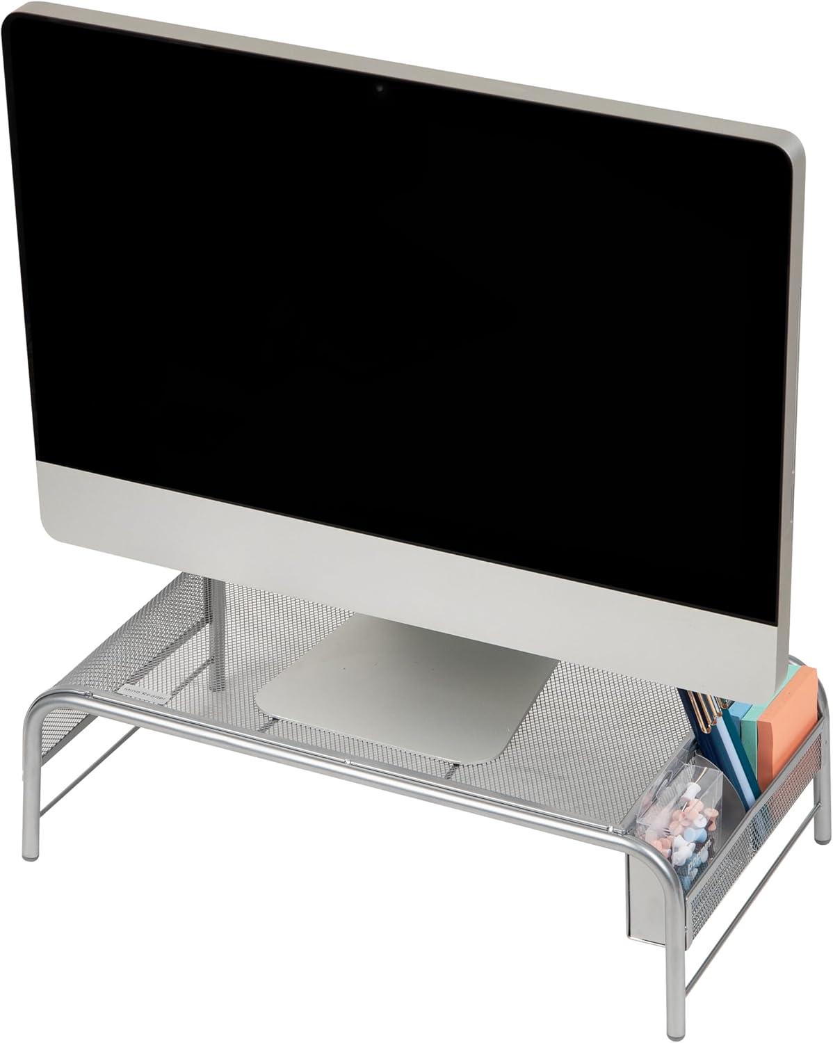 imageMind Reader Monitor Stand Ventilated Laptop Riser Desktop Organizer Side Storage Metal Mesh 20L x 115W x 55H SilverSilver