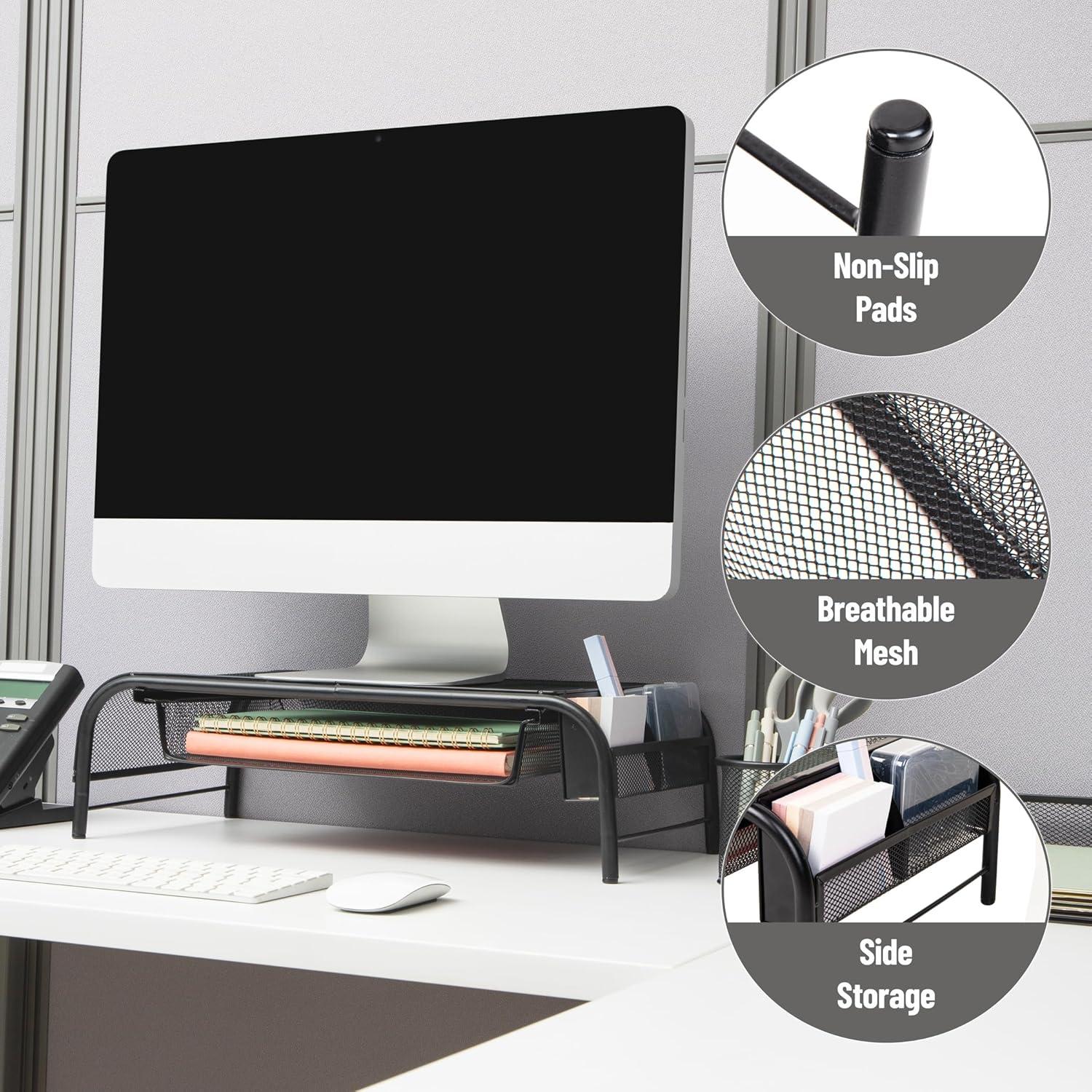 imageMind Reader Monitor Stand Ventilated Laptop Riser Paper Tray Office Metal Mesh 20L x 115W x 55H Set of 2 BlackBlack