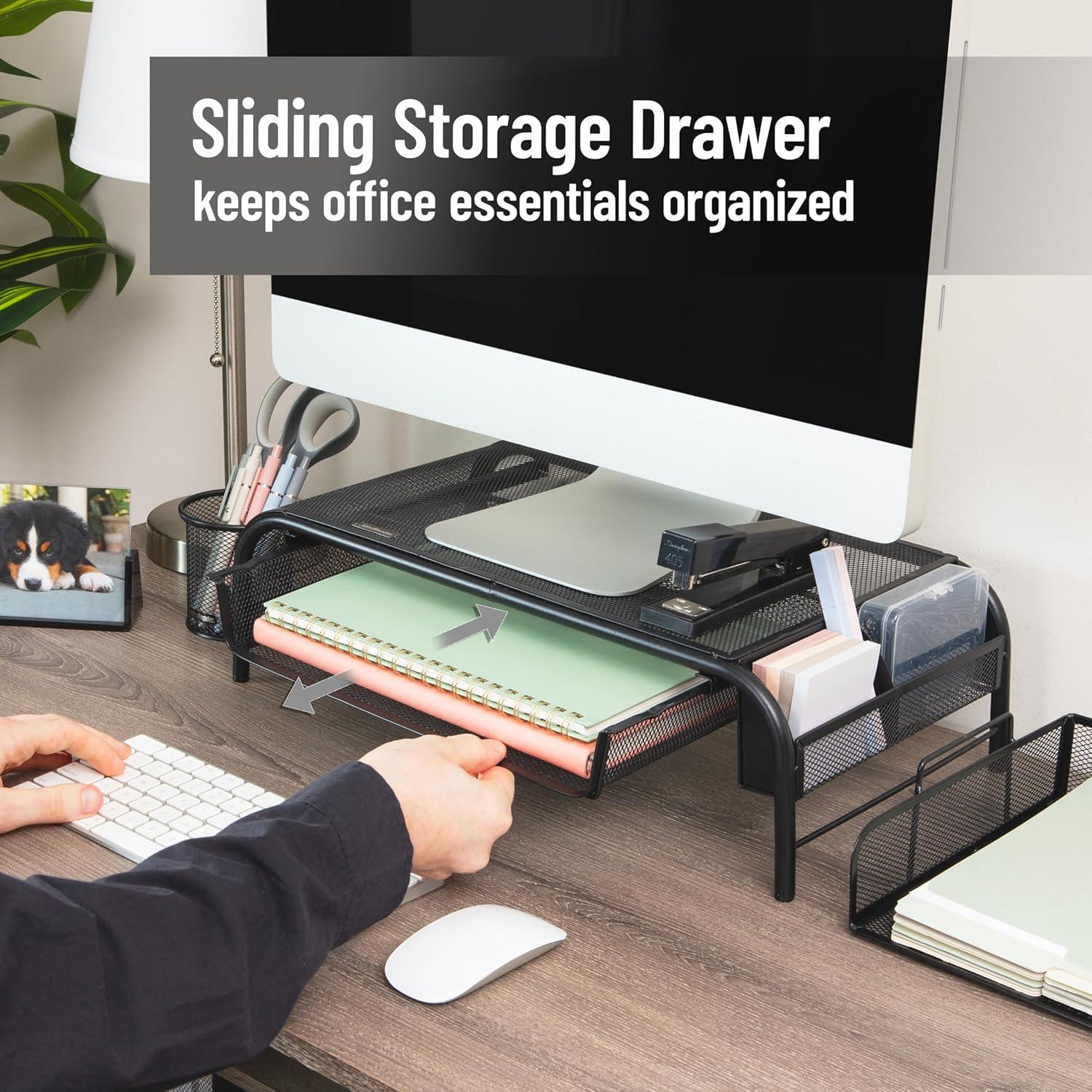 imageMind Reader Monitor Stand Ventilated Laptop Riser Paper Tray Office Metal Mesh 20L x 115W x 55H Set of 2 BlackBlack