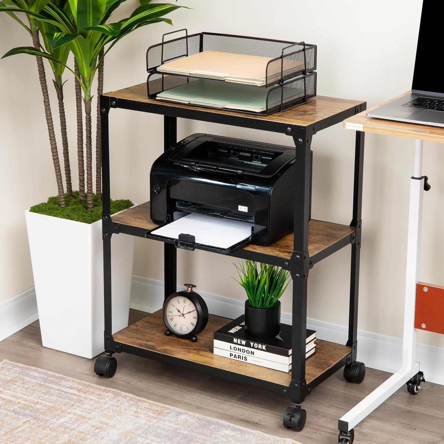 imageMind Reader Multipurpose Rolling Cart with 3 Tiers Mobile Office Storage Organizer Metal MDF Brown3 Tier