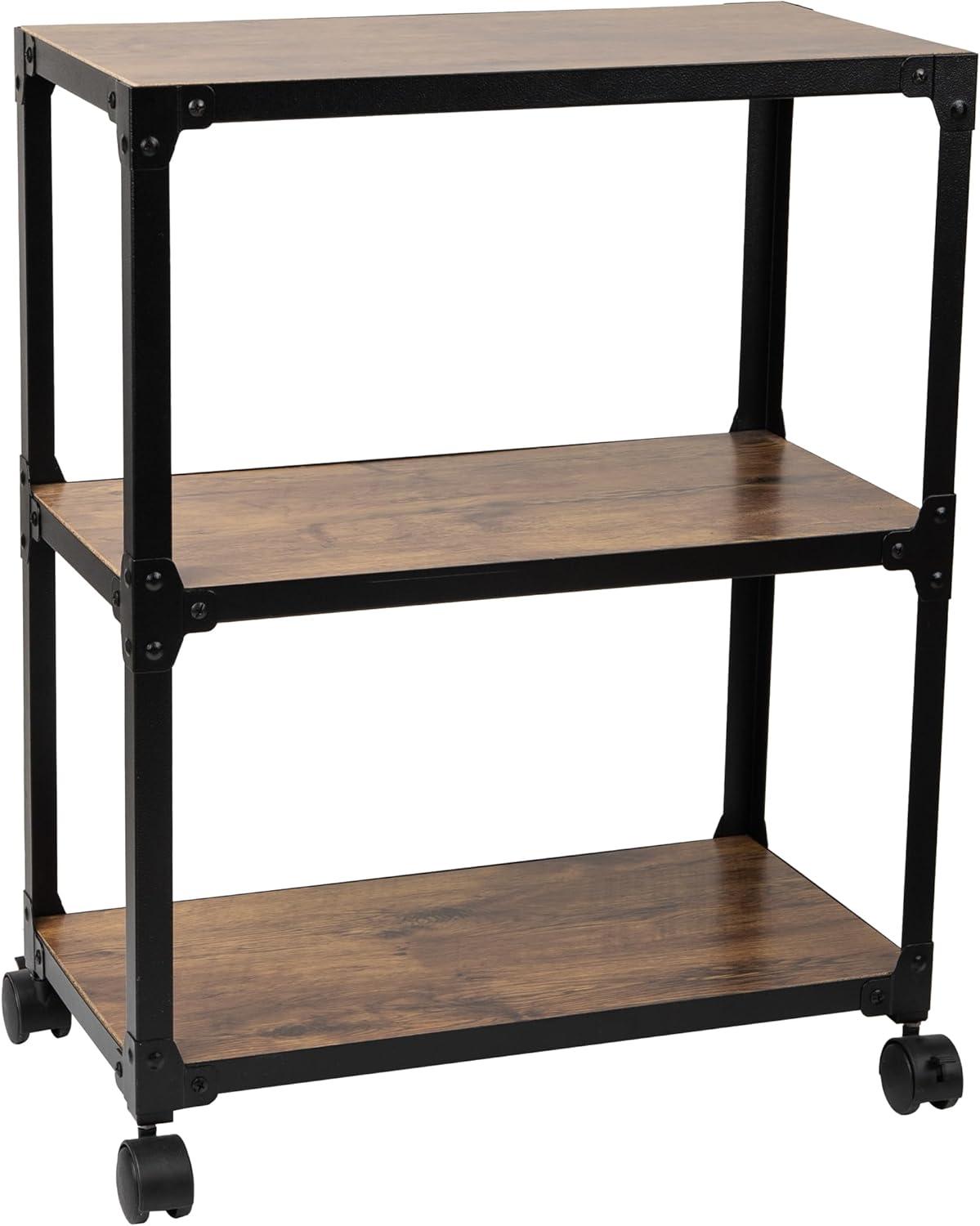 imageMind Reader Multipurpose Rolling Cart with 3 Tiers Mobile Office Storage Organizer Metal MDF Brown3 Tier
