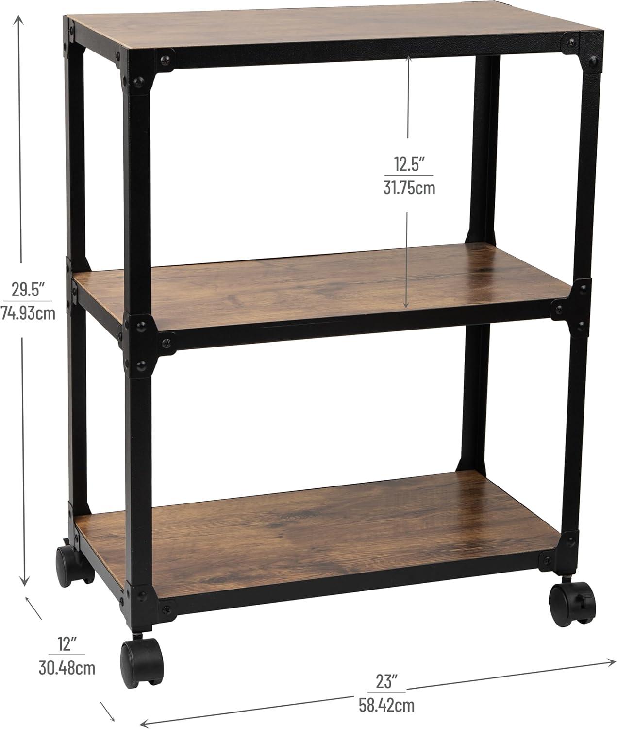 imageMind Reader Multipurpose Rolling Cart with 3 Tiers Mobile Office Storage Organizer Metal MDF Brown3 Tier