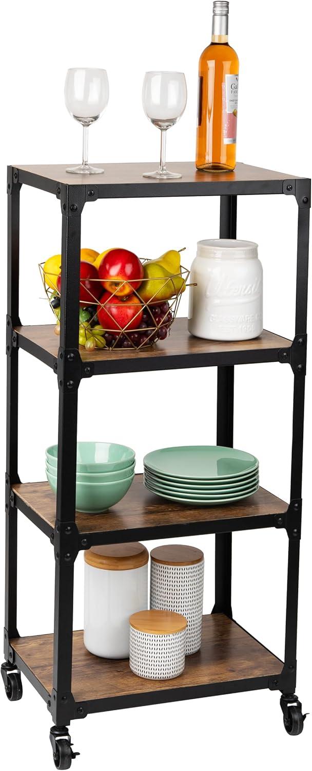 imageMind Reader Multipurpose Rolling Cart with 3 Tiers Mobile Office Storage Organizer Metal MDF Brown4 Tier