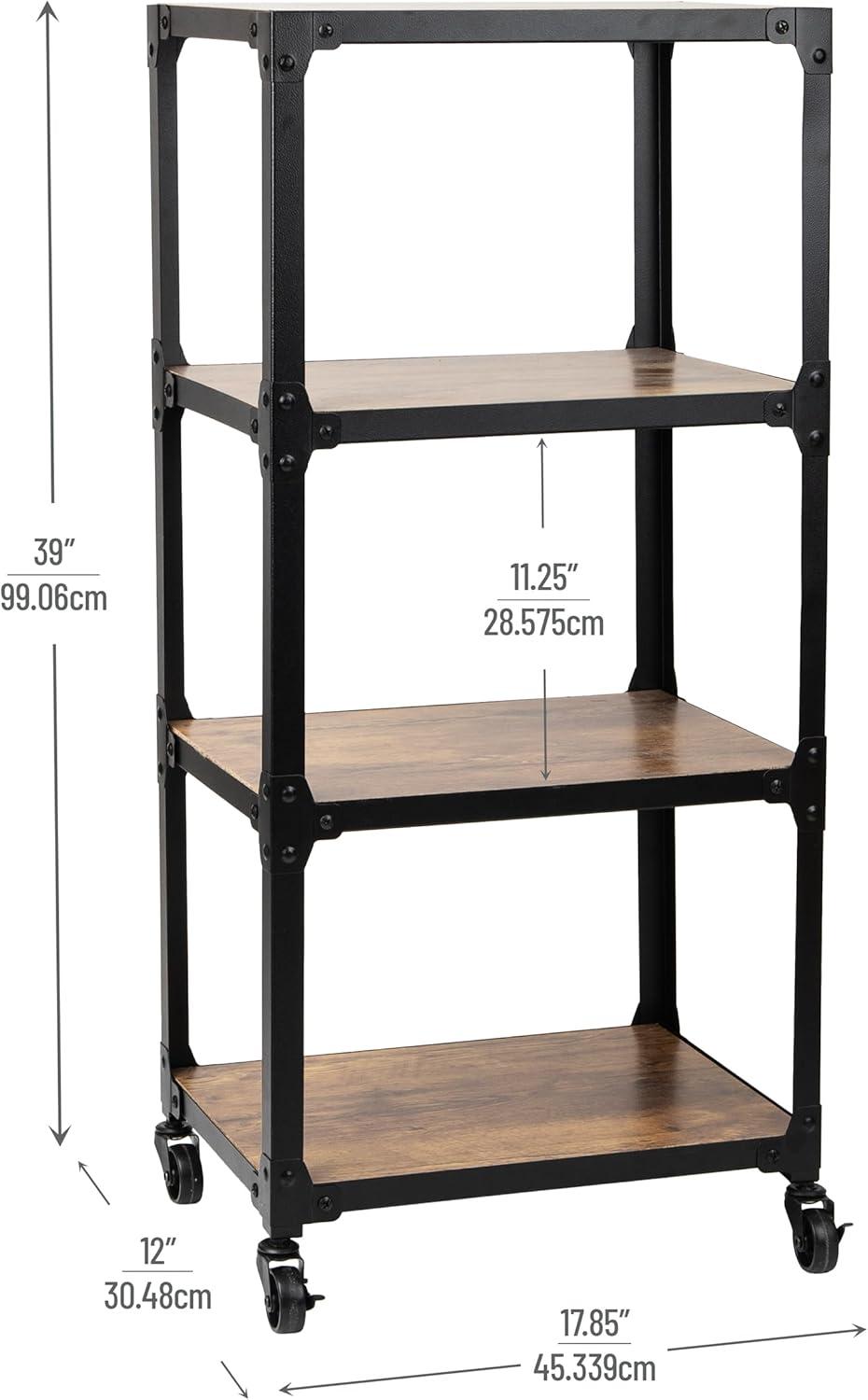 imageMind Reader Multipurpose Rolling Cart with 3 Tiers Mobile Office Storage Organizer Metal MDF Brown4 Tier