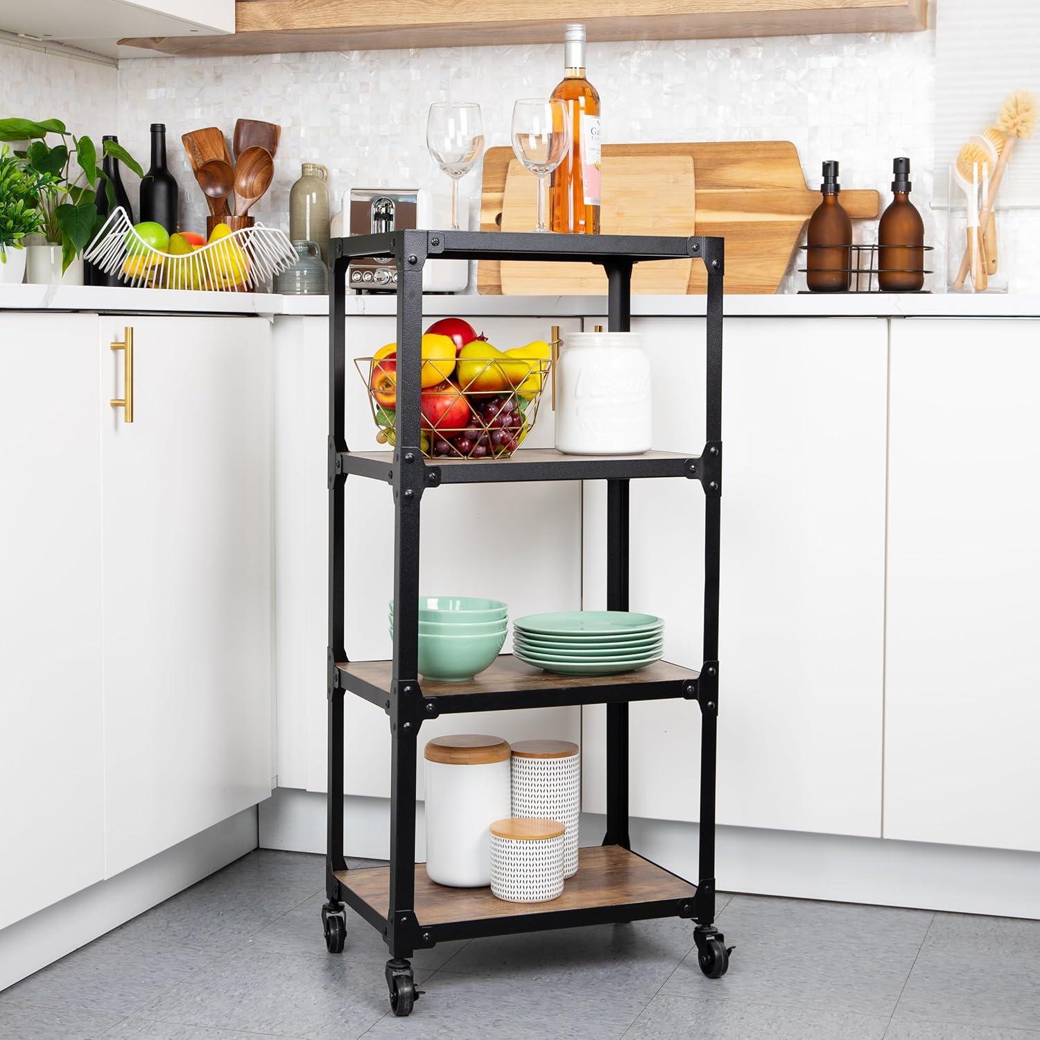 imageMind Reader Multipurpose Rolling Cart with 3 Tiers Mobile Office Storage Organizer Metal MDF Brown4 Tier