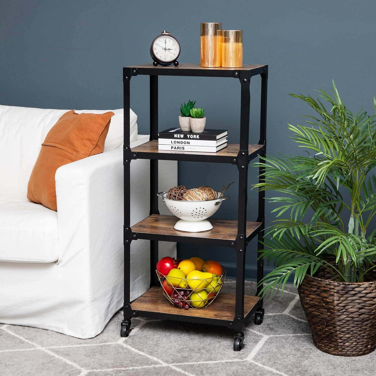 imageMind Reader Multipurpose Rolling Cart with 3 Tiers Mobile Office Storage Organizer Metal MDF Brown4 Tier