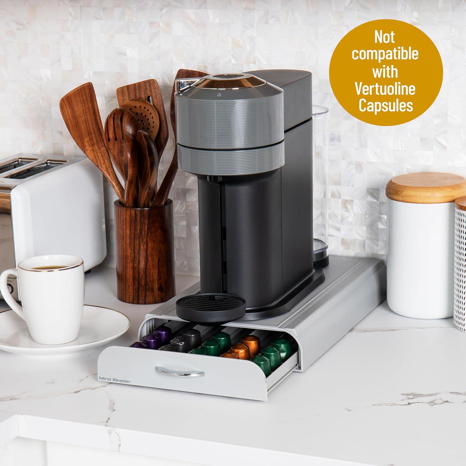 imageMind Reader Nespresso Compatible Capsule Drawer Countertop Organizer Coffee Pod Holder Storage 925L x 15W x 2H RedGray