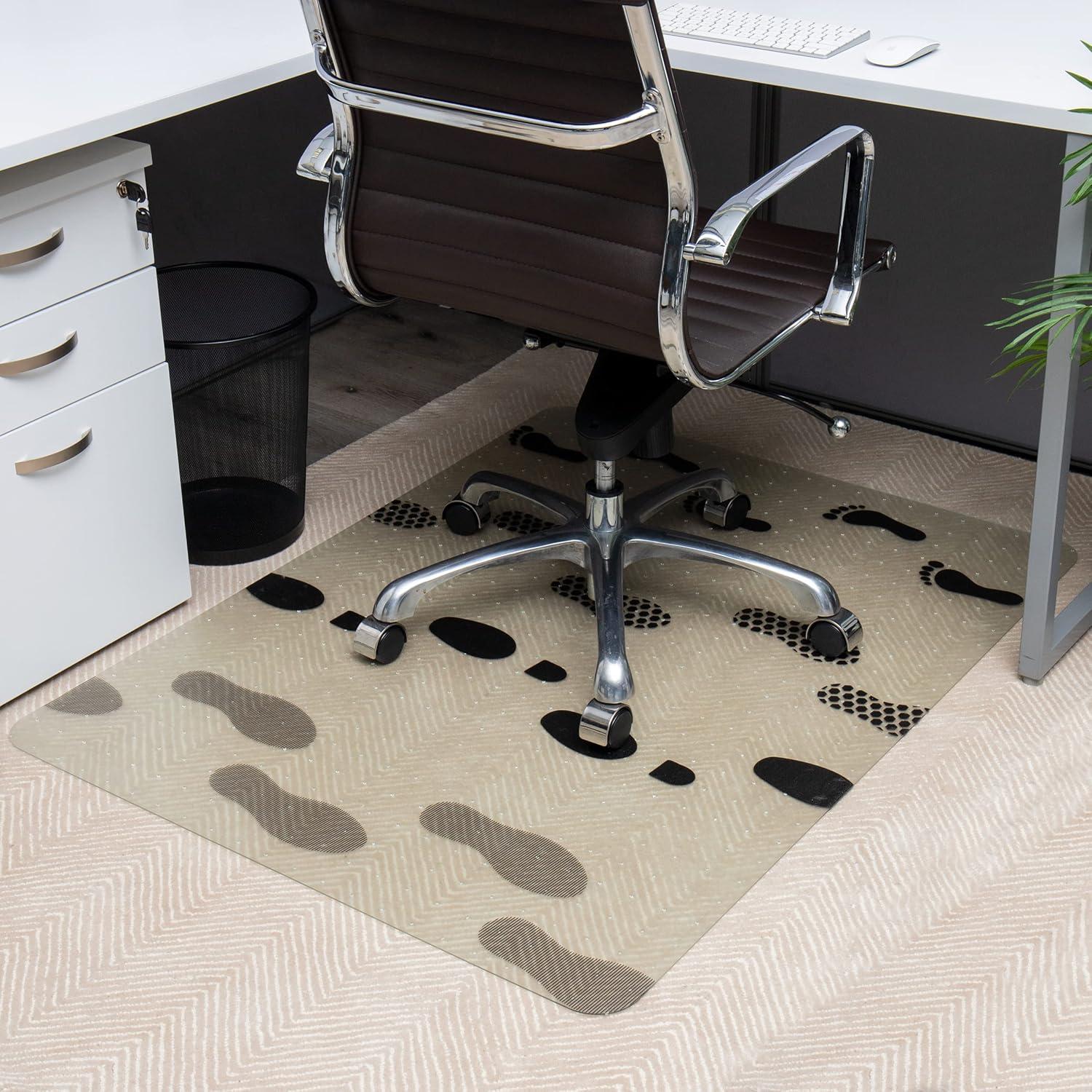 imageMind Reader Office Chair Mat for Carpet Under Desk Protector Carpet Grips Rolling Polycarbonate 355 L x 4725 W x 00625 H ClearClear With Black Going Places Footprint Art