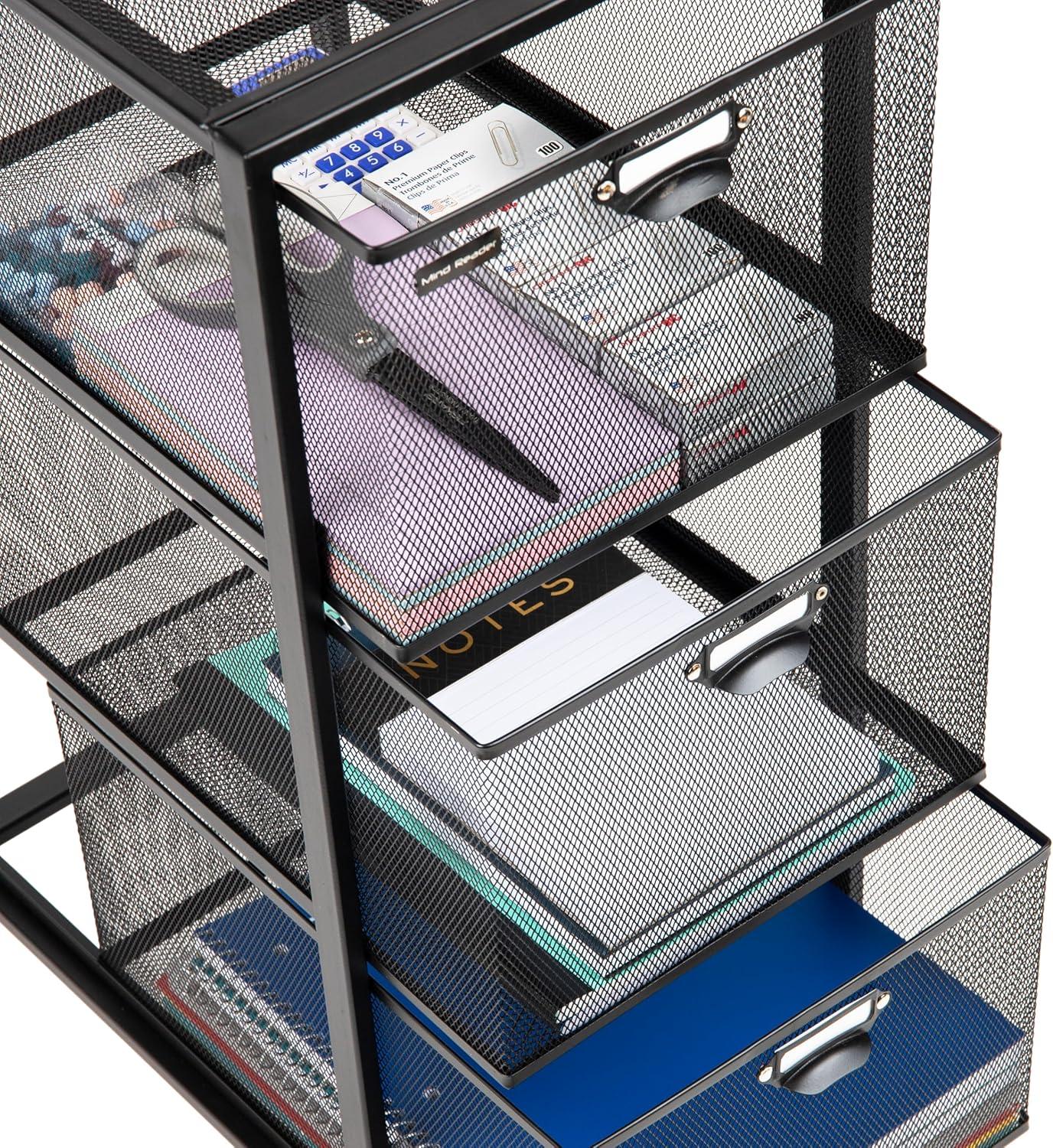 imageMind Reader Office Storage Organizer with Mesh Drawers Label Holders and Optional Wheels Metal Mesh Black3Drawers